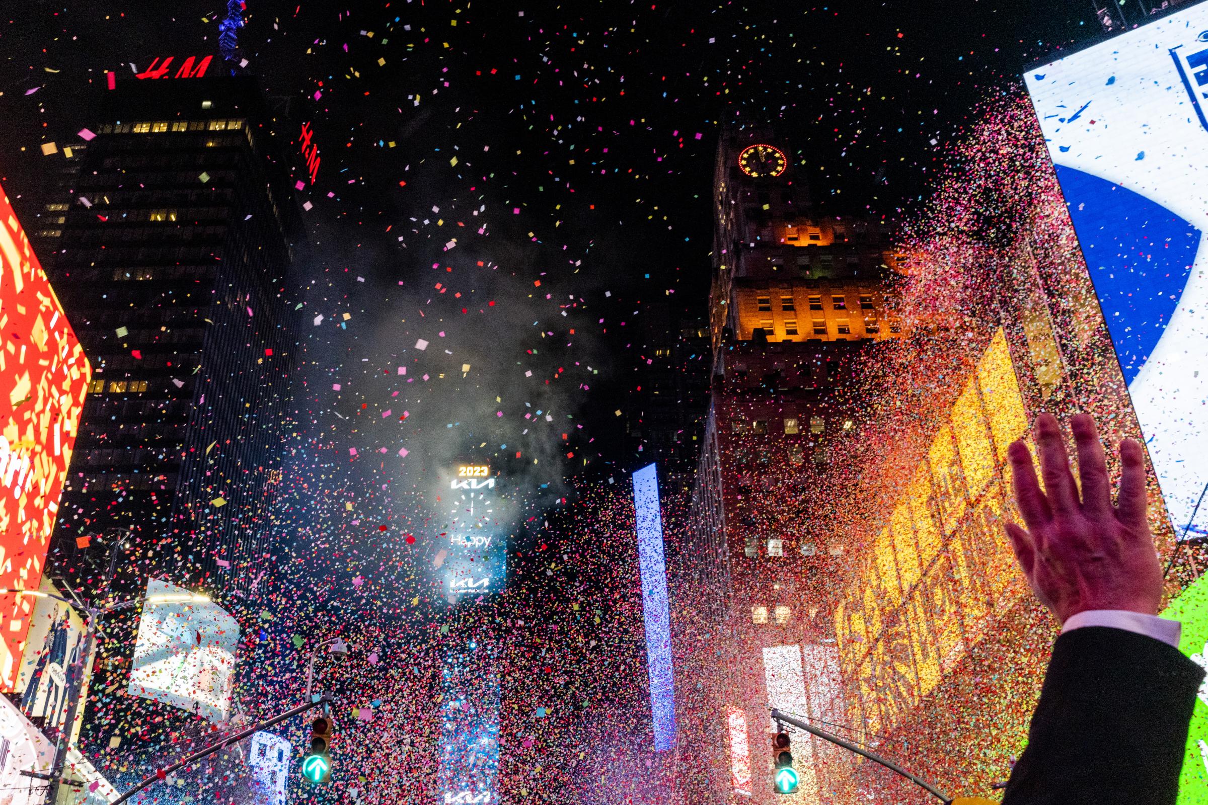Times Square 2023 NYE Celebration - Thousands ring in the New Year during the 2023 New Years...