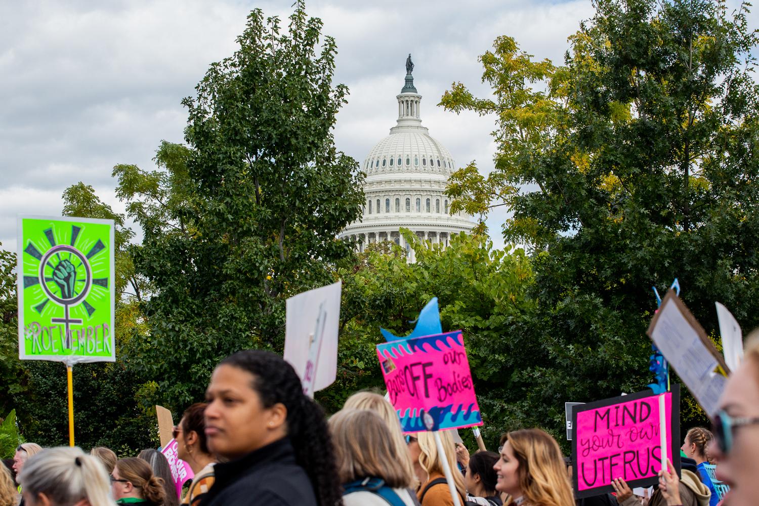 Roe v. Wade Protests - Pro-choice demonstrators march past the U.S. Capitol...
