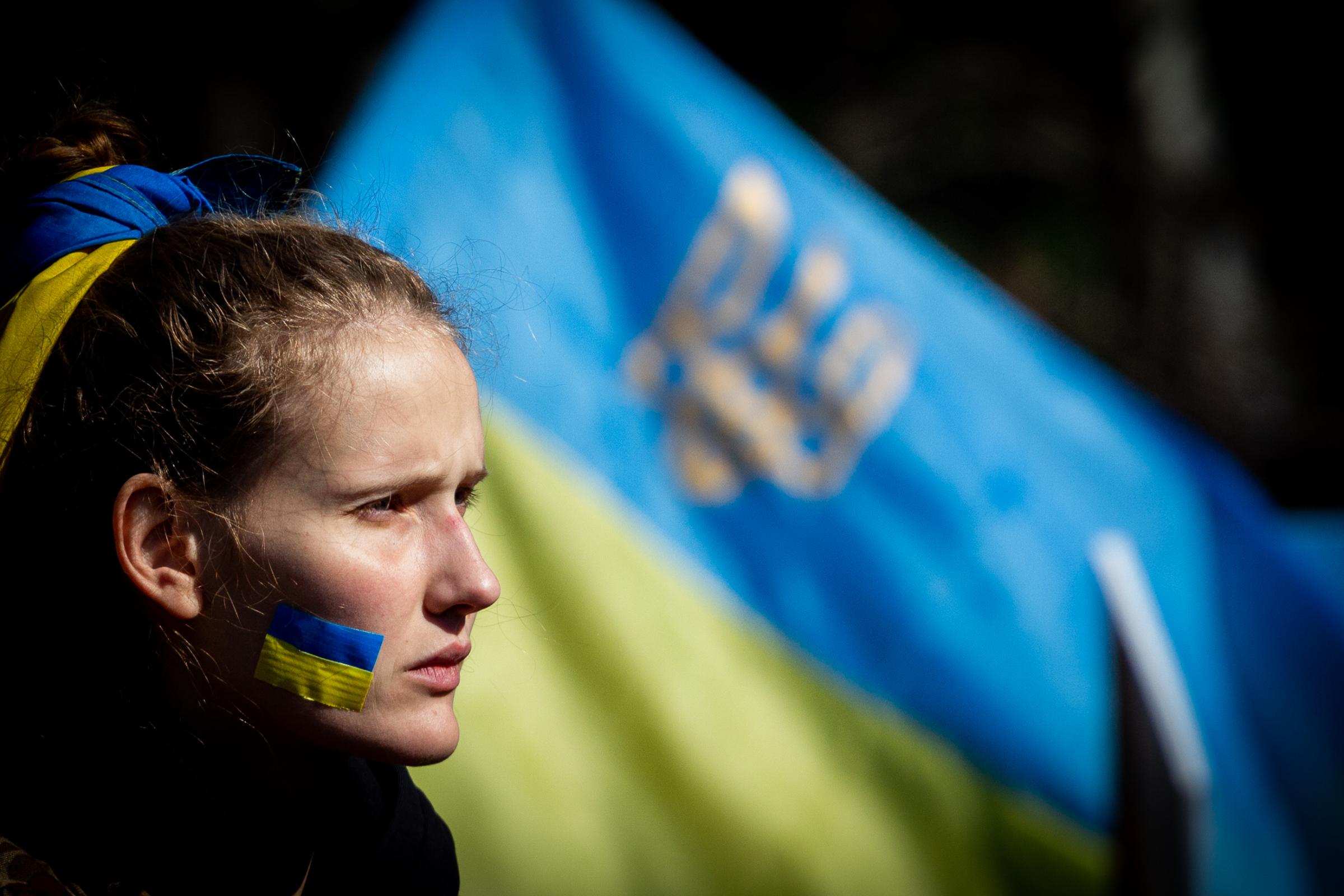 Singles - An onlooker during a demonstration to support Ukraine at...