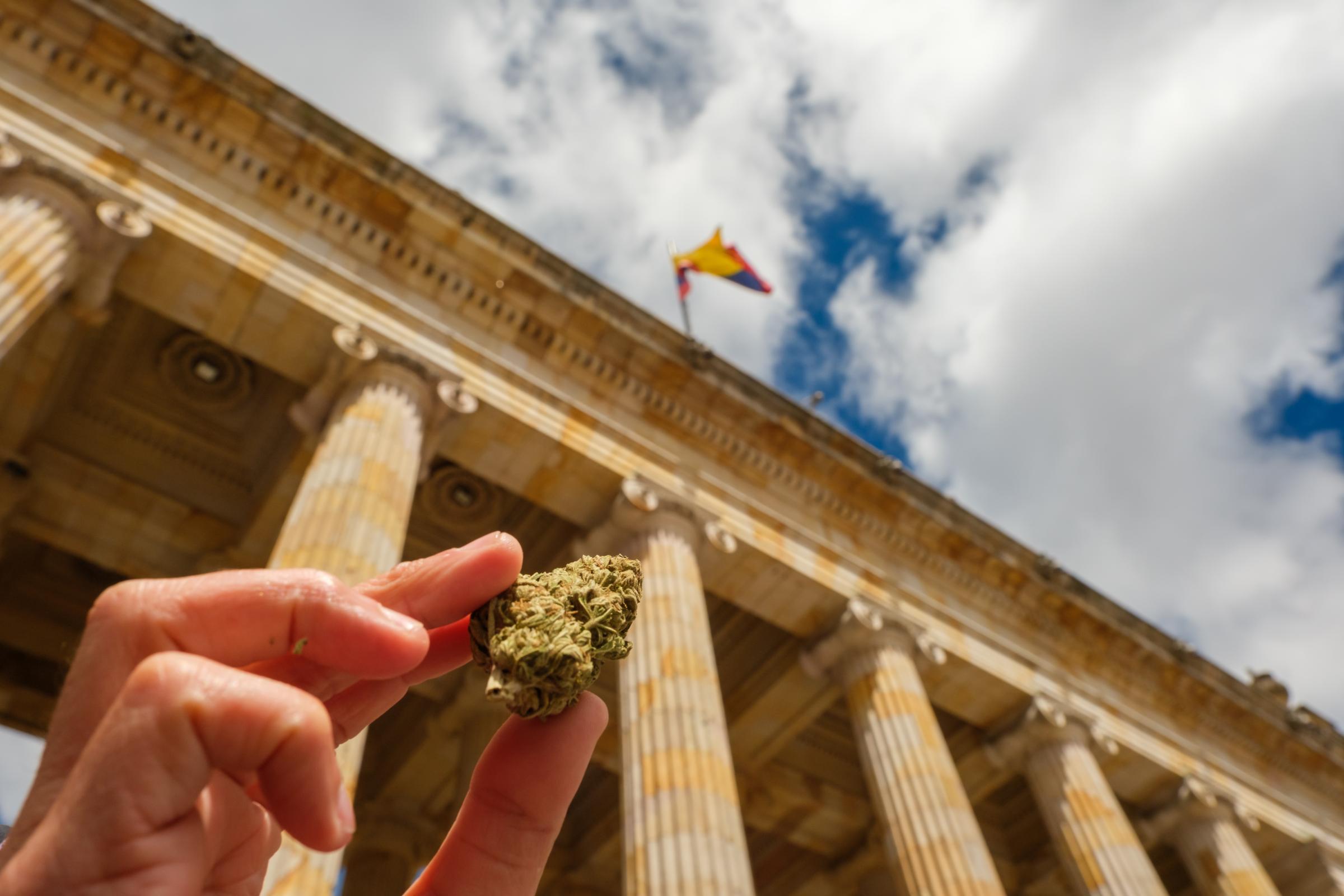 Marijuana Activists and Indigenous communities gather in front of the Colombian Congress waiting for the aprproval (or not) of the constitutional...