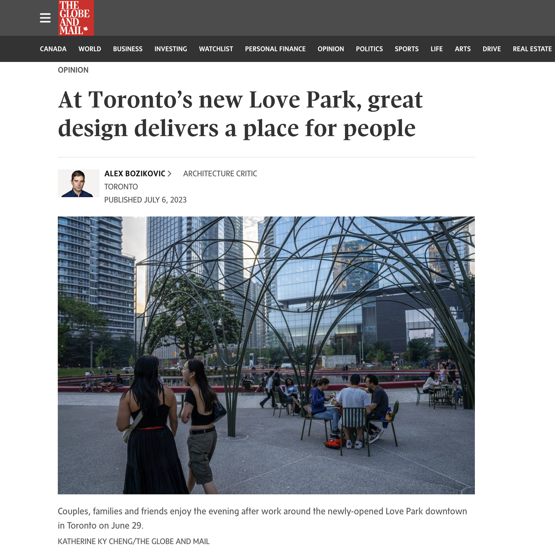 Image from TEARSHEET -  [Globe and Mail] At Toronto’s new Love Park, great...