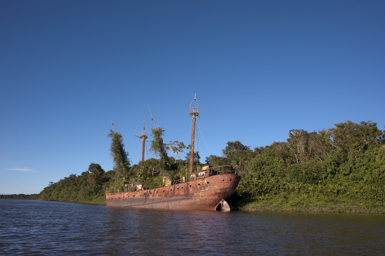 Suriname  -  Beached light ship on the Suriname River en route from...