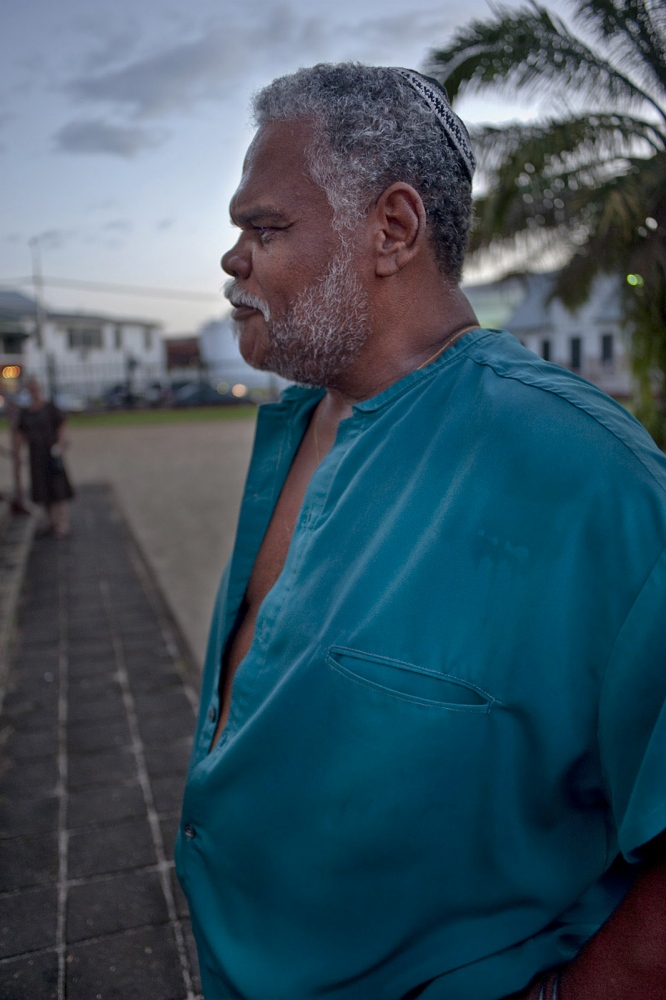 Suriname  -  Alain Charley, outside the Neve Shalom synogogue after...