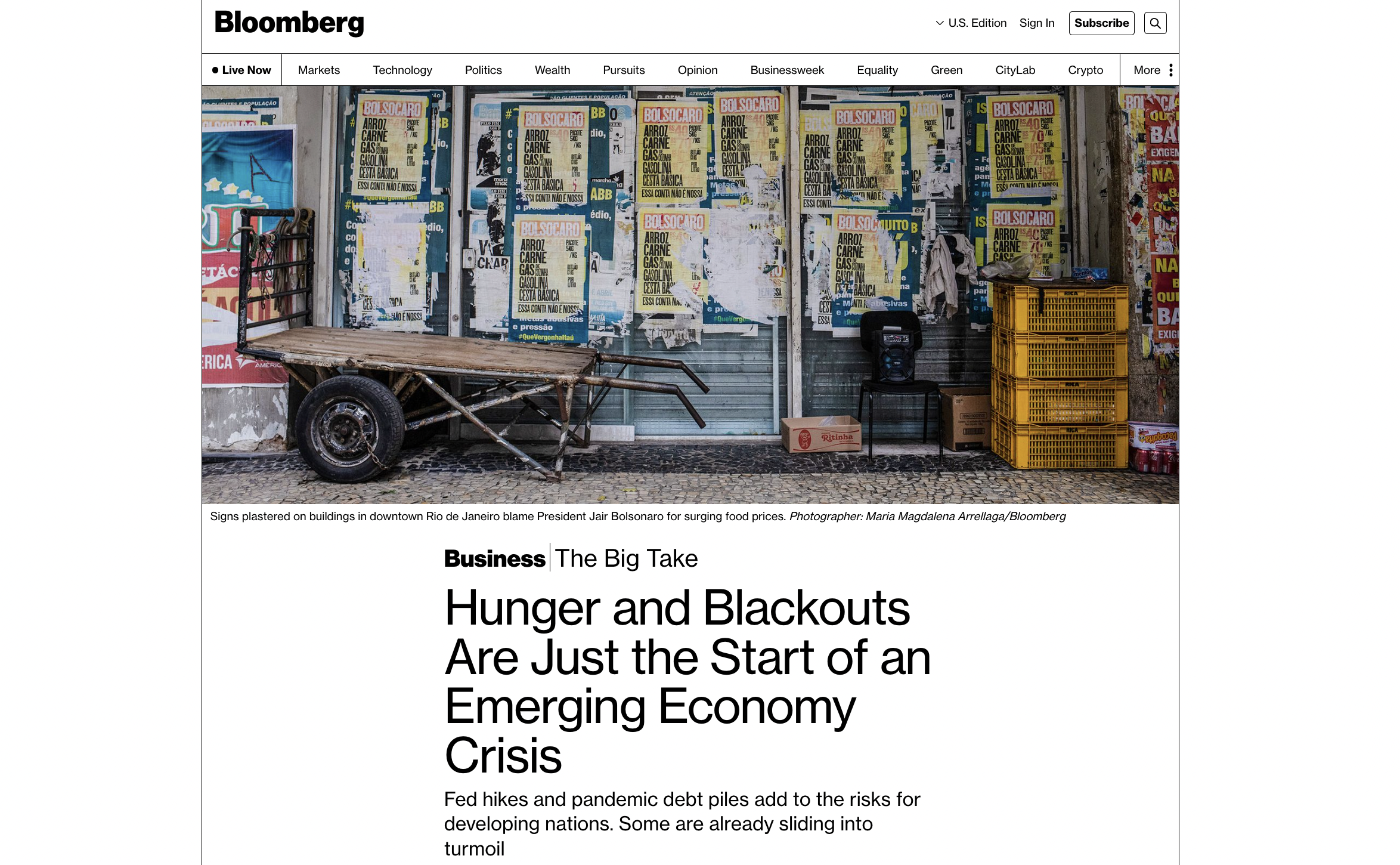 For Bloomberg: "Hunger and Blackouts Are Just the Start of an Emerging Economy Crisis"
