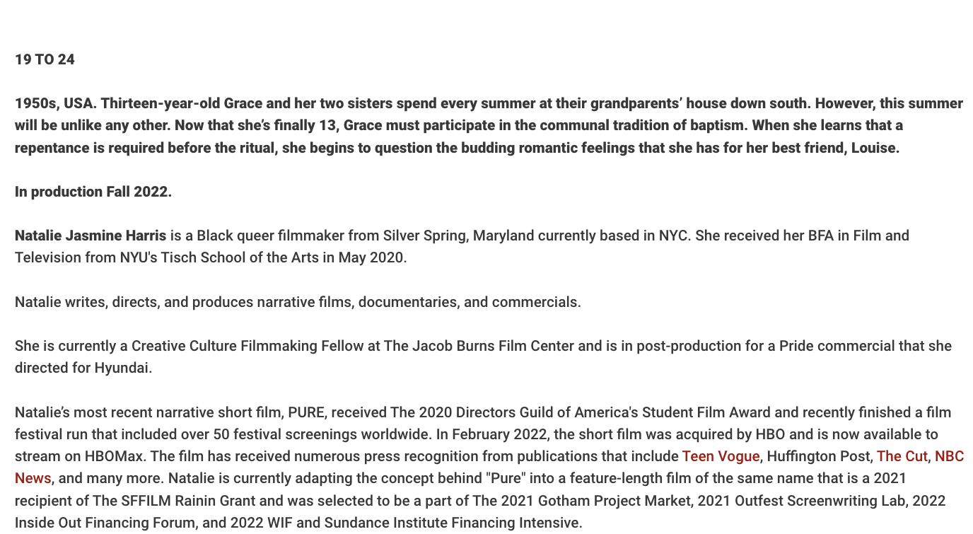 Grace: Scout Film Festival Emerging Filmmakers Grant