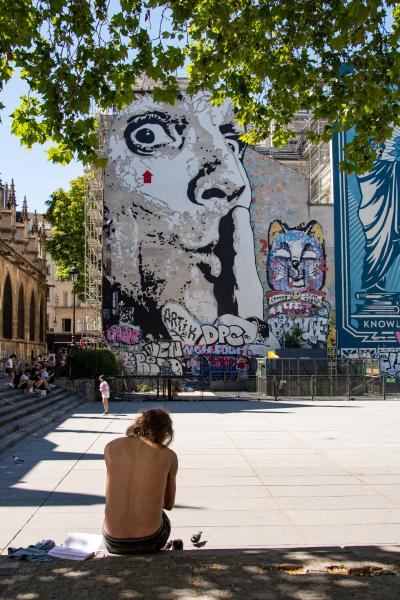 Shirtless Man Sitting In Paris. | Buy this image
