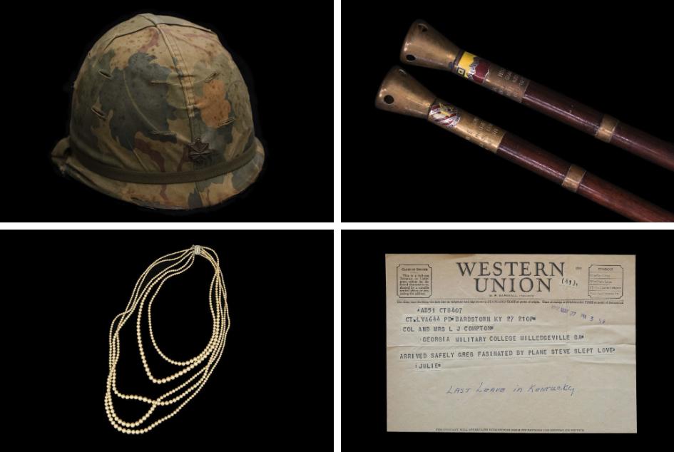 Fort Moore - Memorabilia from the Moore family includes the helmet...