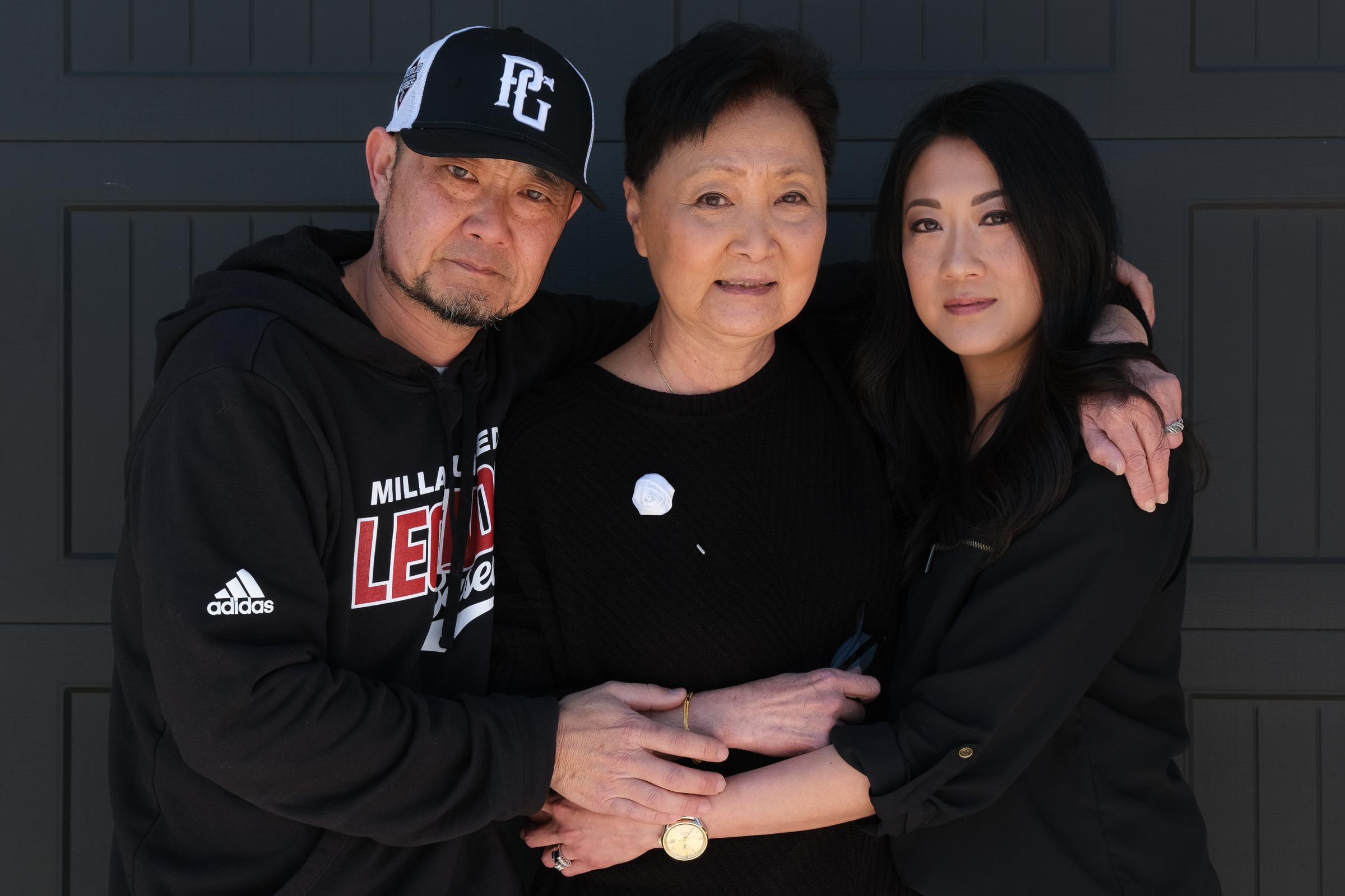 OMAHA, NE - MARCH 19, 2022: Ping Wang, Lu Wang, and Anne Peterson pose for a portrait in Omaha, Nebraska on March 19, 2022. (Photo by Arin Yoon for The Washington Post) Papillion United States