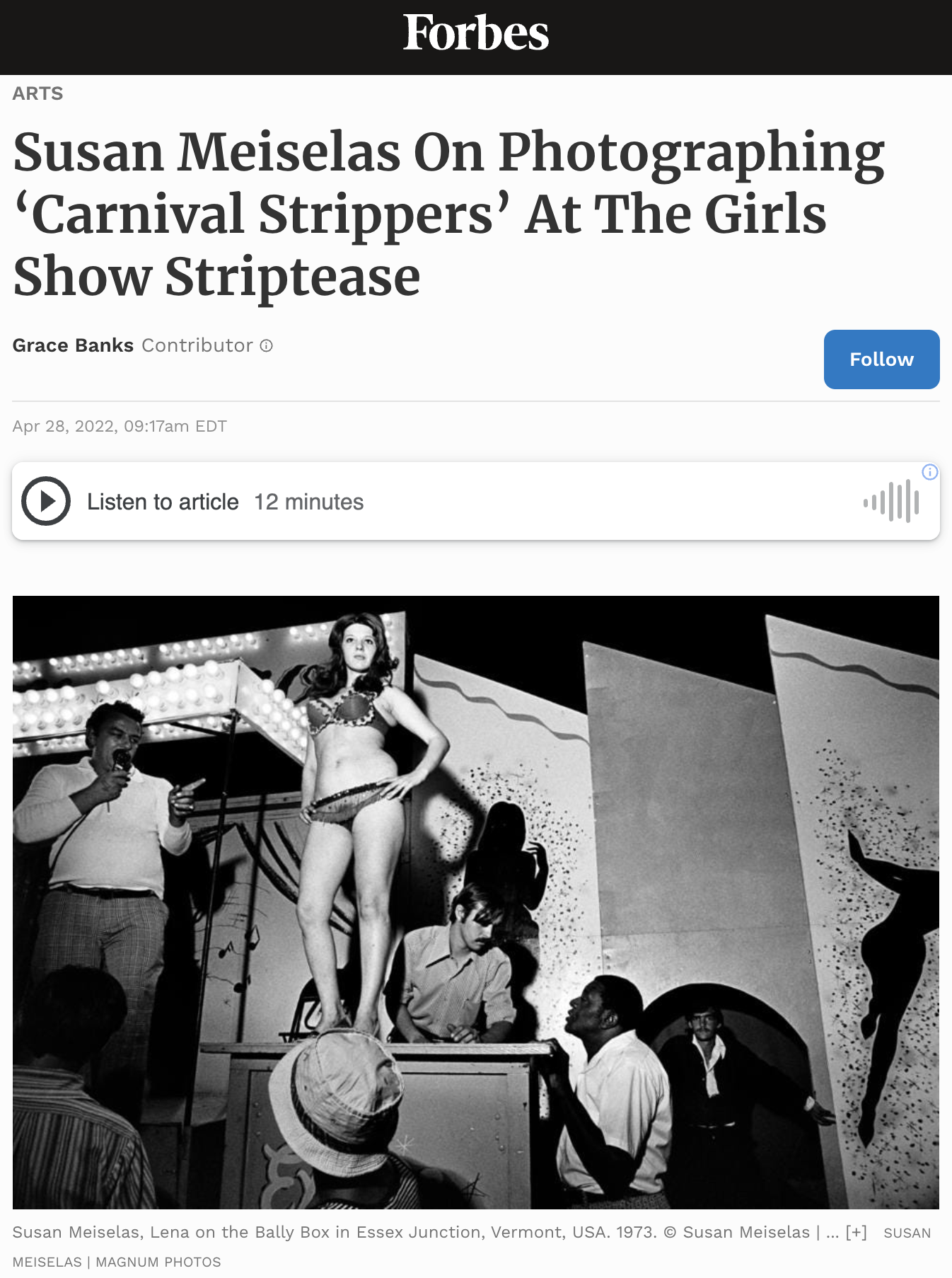 Forbes: Susan Meiselas On Photographing ‘Carnival Strippers’ At The Girls Show Striptease