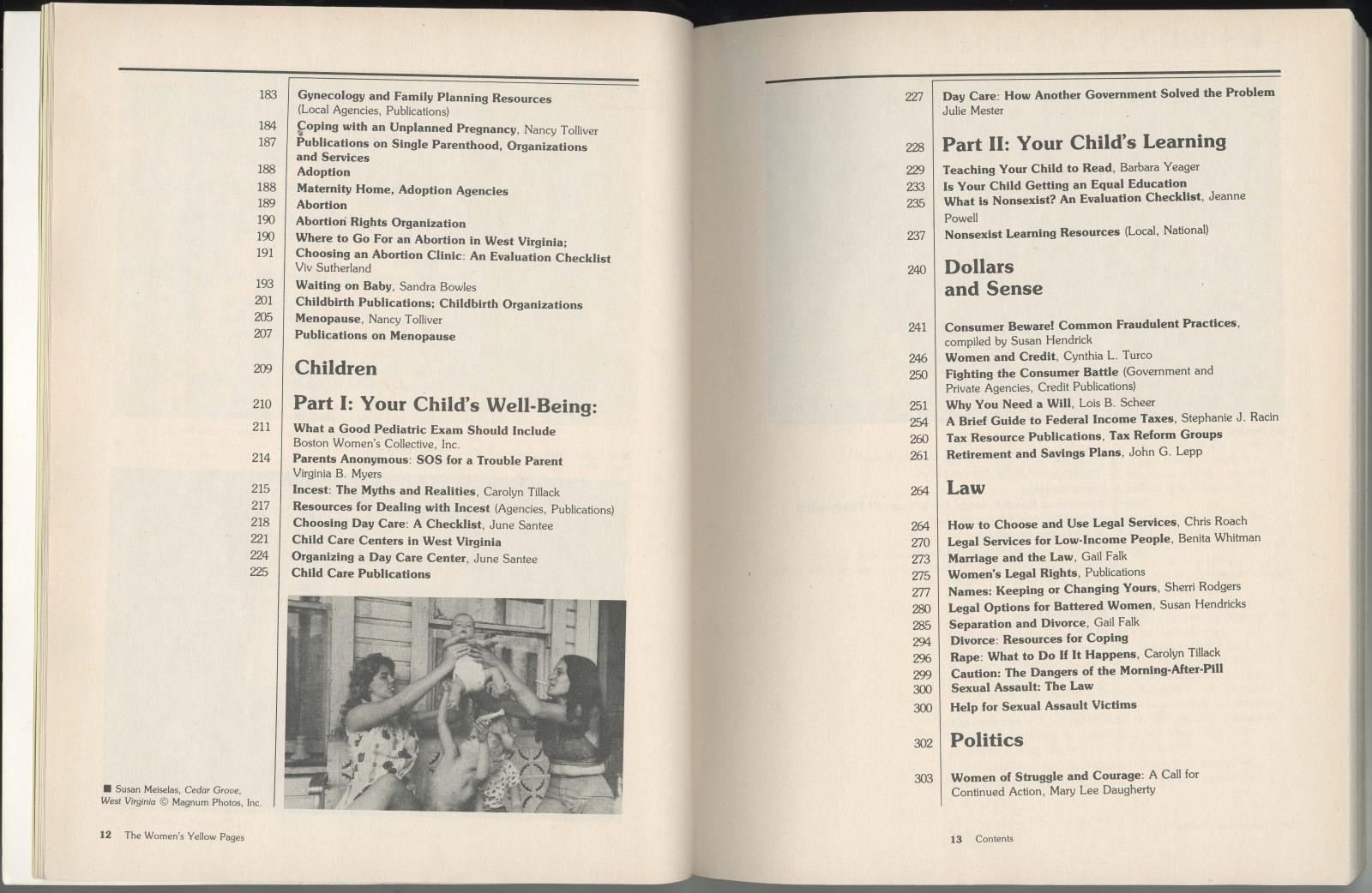 The Women&#39;s Yellow Page... 1979. Table of Contents spread