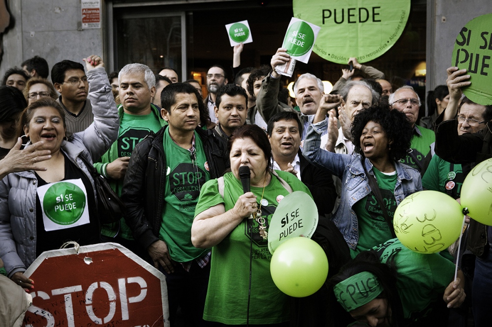  Activists from the Mortgage Vi...ng eviction policies in Spain. 