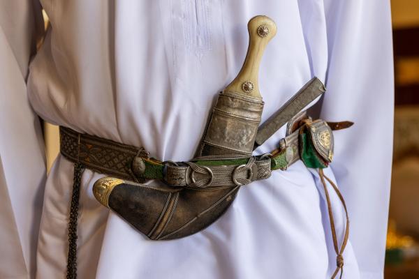 In Oman, a Dagger Symbolizes National Pride - SUR, OMAN-&shy;‐ NOVEMBER 21, 2022: Abdullah Al Farsi and Marwa Al Farsi great...