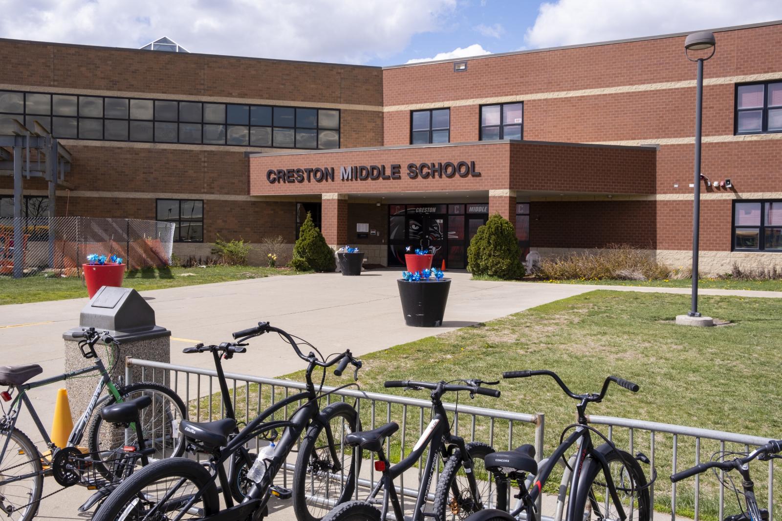 Bikes line a bike rack outside ...NGER_Iowa Creston United States
