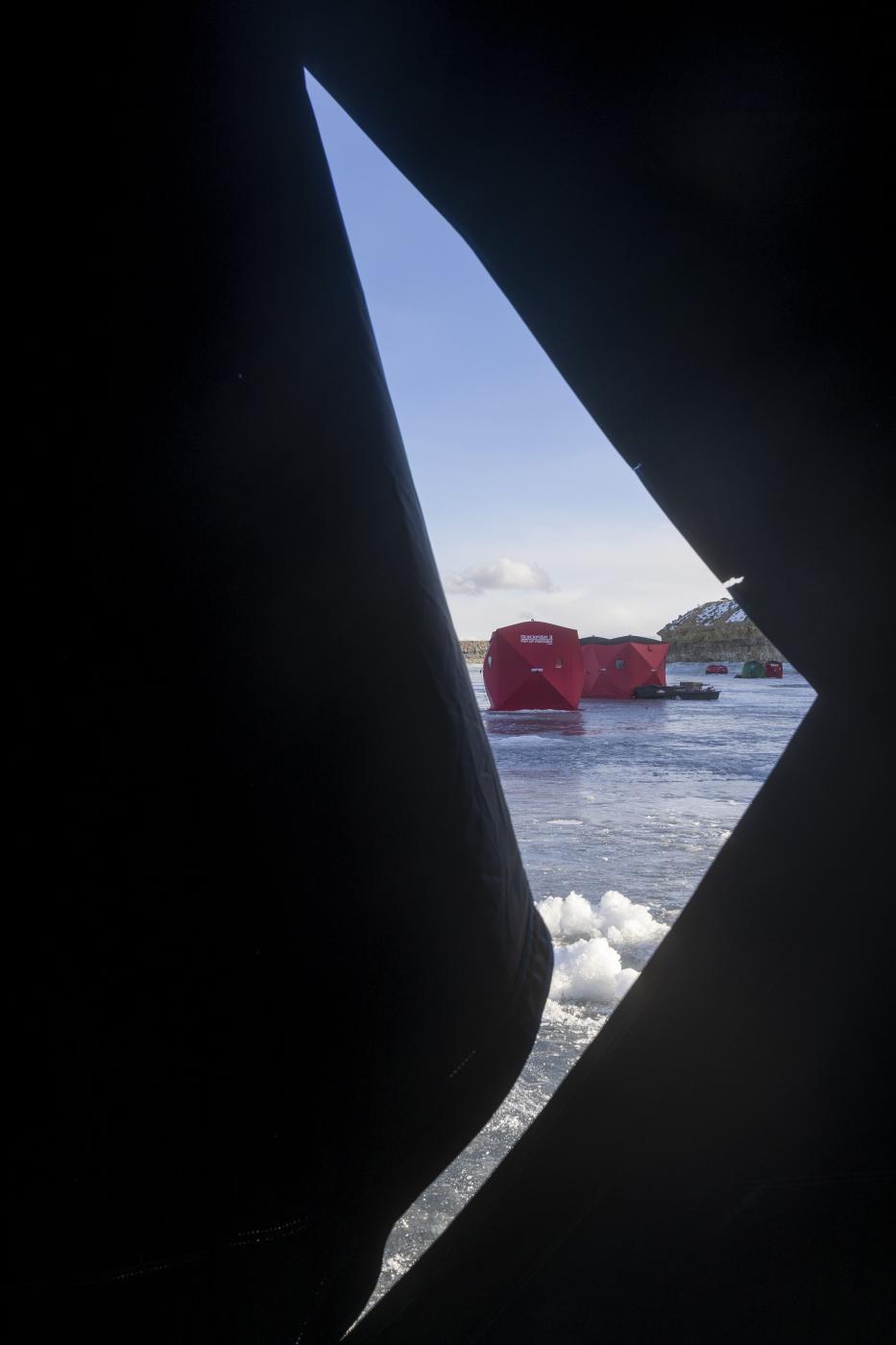 The view from inside an ice fis...tanelle Reservoir. La Barge USA