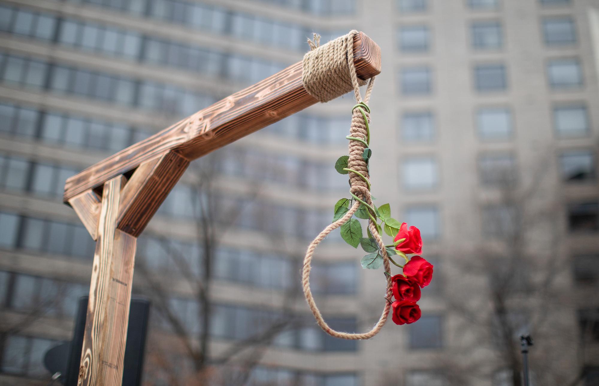 Iran execution: US protests - Washington, D.C. - December 10, 2022: A noose hangsfrom a...