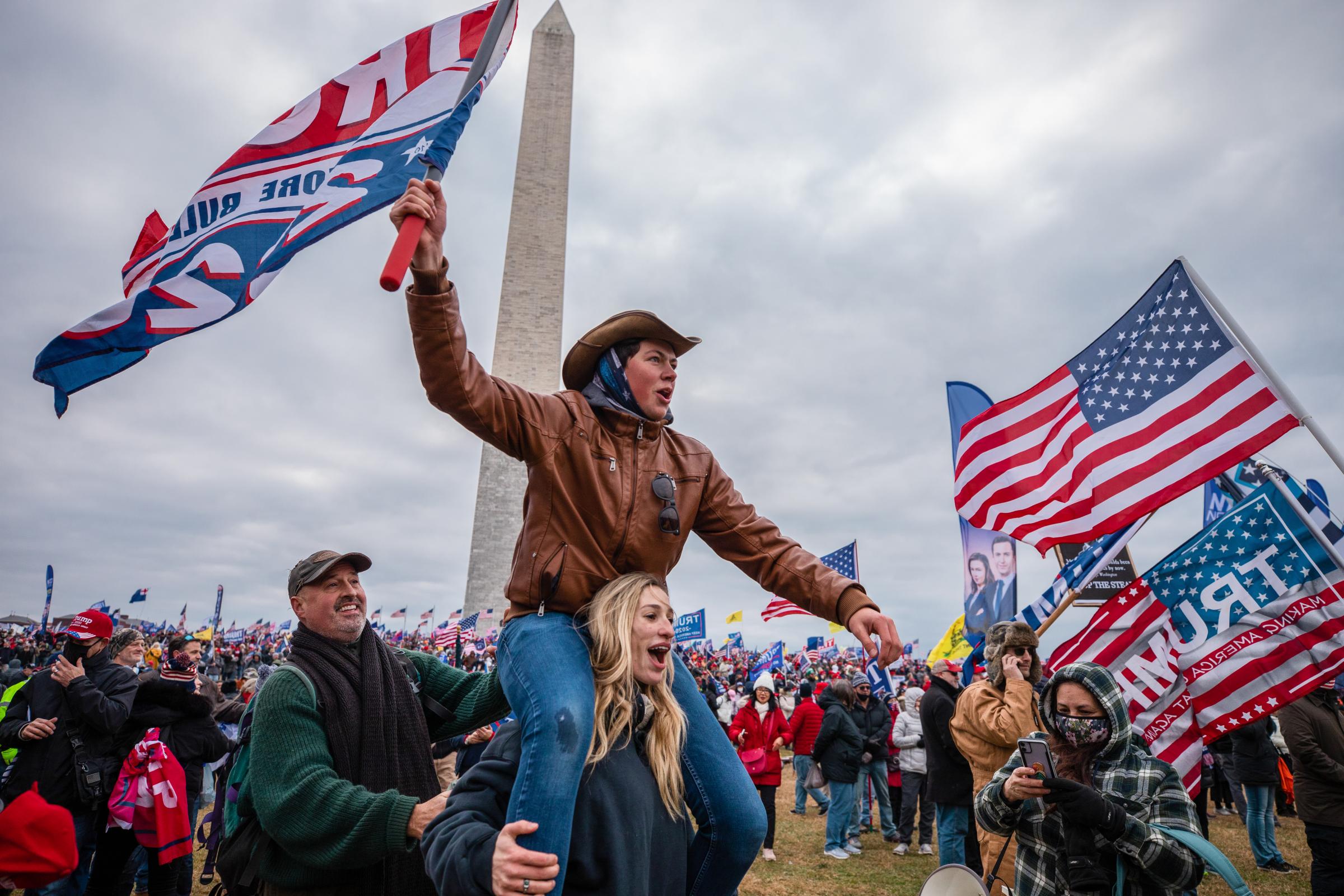 Thousands of Trump&#39;s supporters protesting at Washington Monument in support of President...