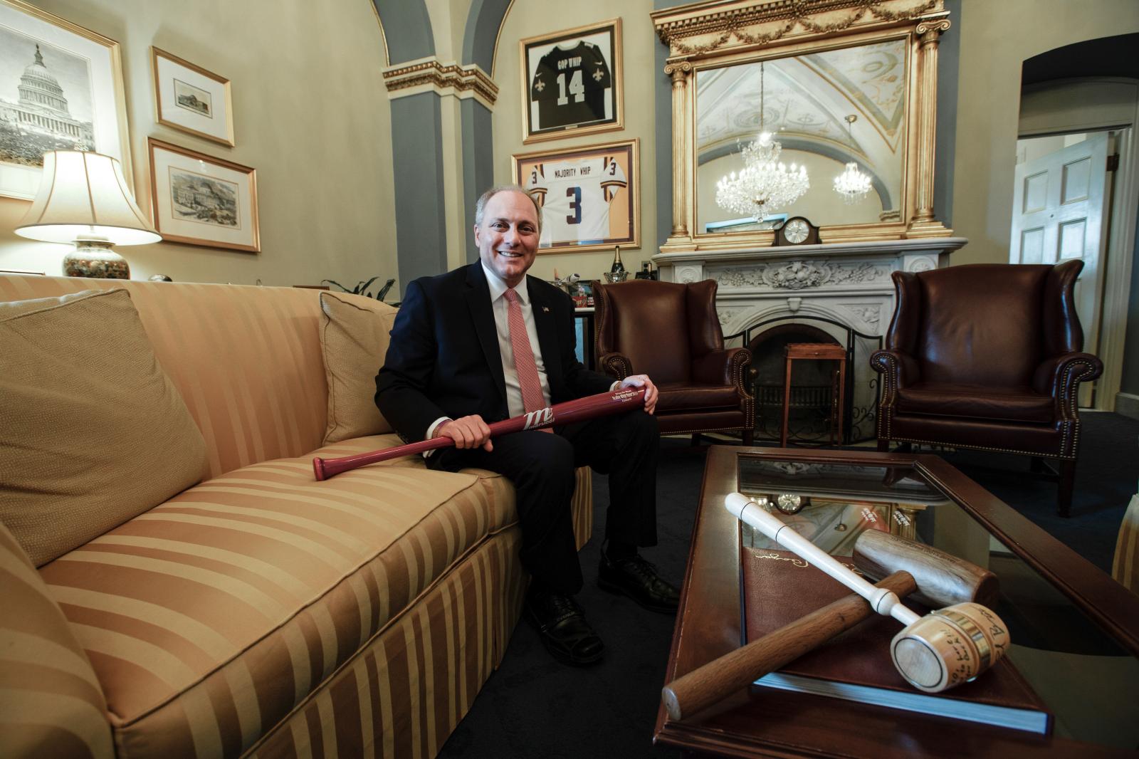 Stephen Joseph Scalise,the United States House of Representatives Majority Whip and representative for Louisiana's 1st congressional district, posing for a portrait at his office in Capitol hill, Washington DC. 