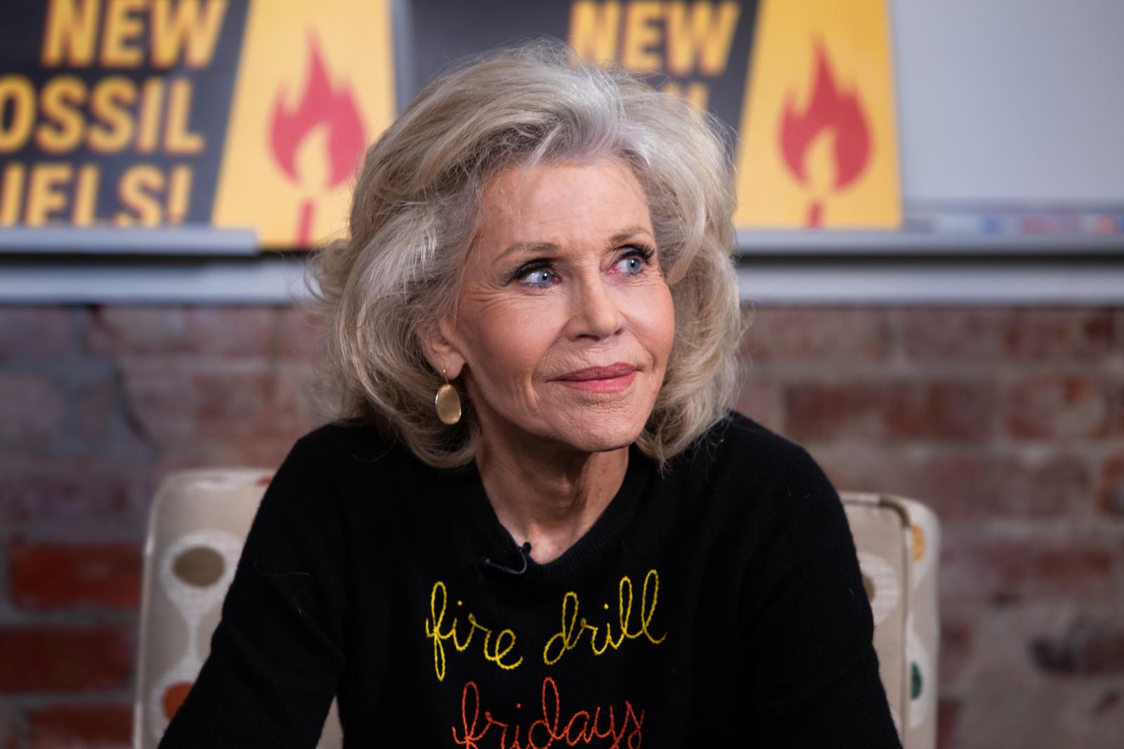 WASHINGTON, DC - JANUARY 2nd: Actress Jane Fonda while hosting a panel titled "Fire Drill Friday" to discuss Climate Change consequences with environmental activists in Washington, DC. The actress launched "Fire Drill Friday" to demand Immediate Action for a Green New Deal. Clean renewable energy by 2030, and no new exploration or drilling for Fossil Fuels DC USA