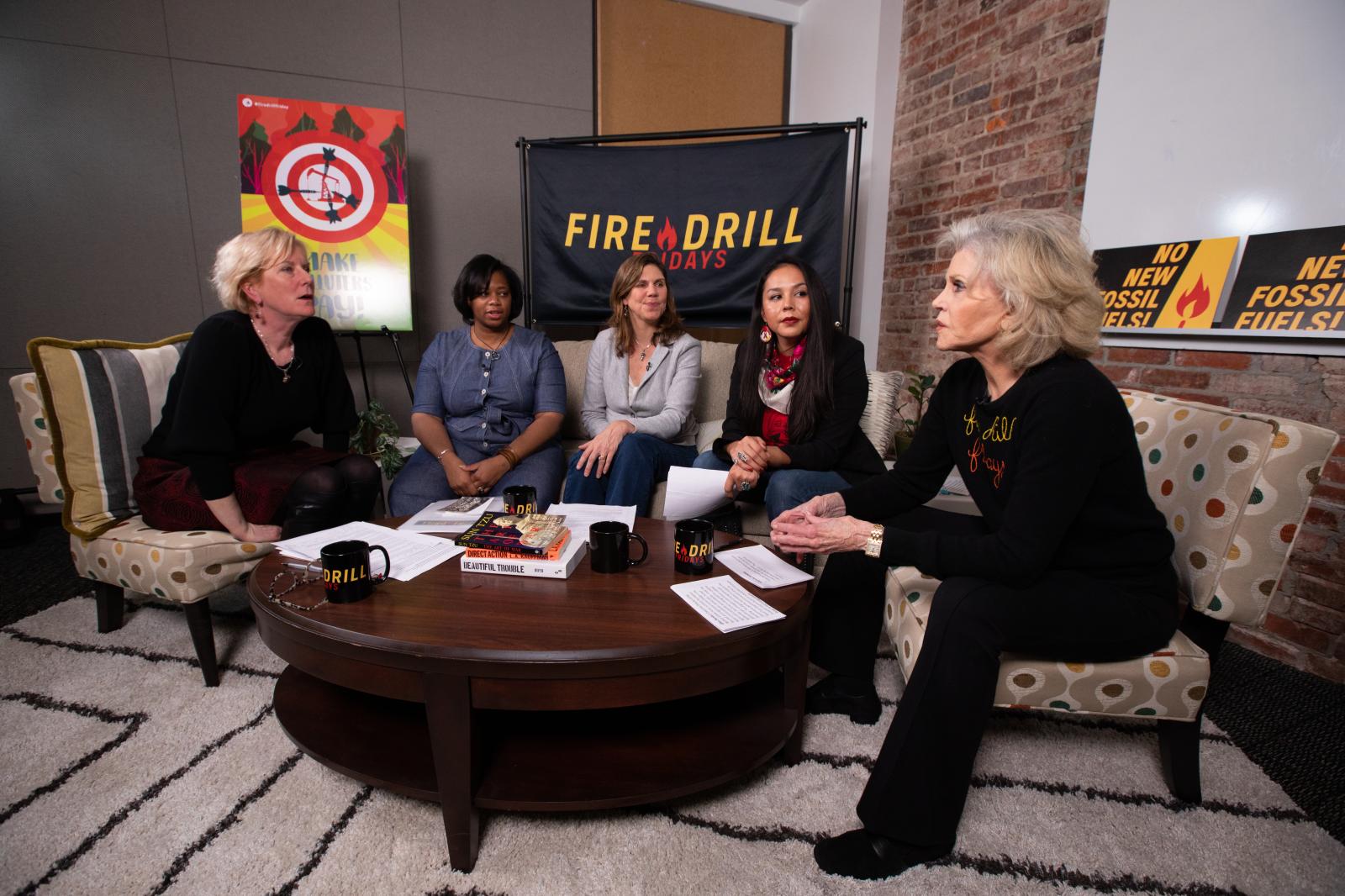 WASHINGTON, DC - JANUARY 2nd: Actress Jane Fonda while hosting a panel titled "Fire Drill Friday" to discuss Climate Change consequences with environmental activists in Washington, DC. The actress launched "Fire Drill Friday" to demand Immediate Action for a Green New Deal. Clean renewable energy by 2030, and no new exploration or drilling for Fossil Fuels DC USA