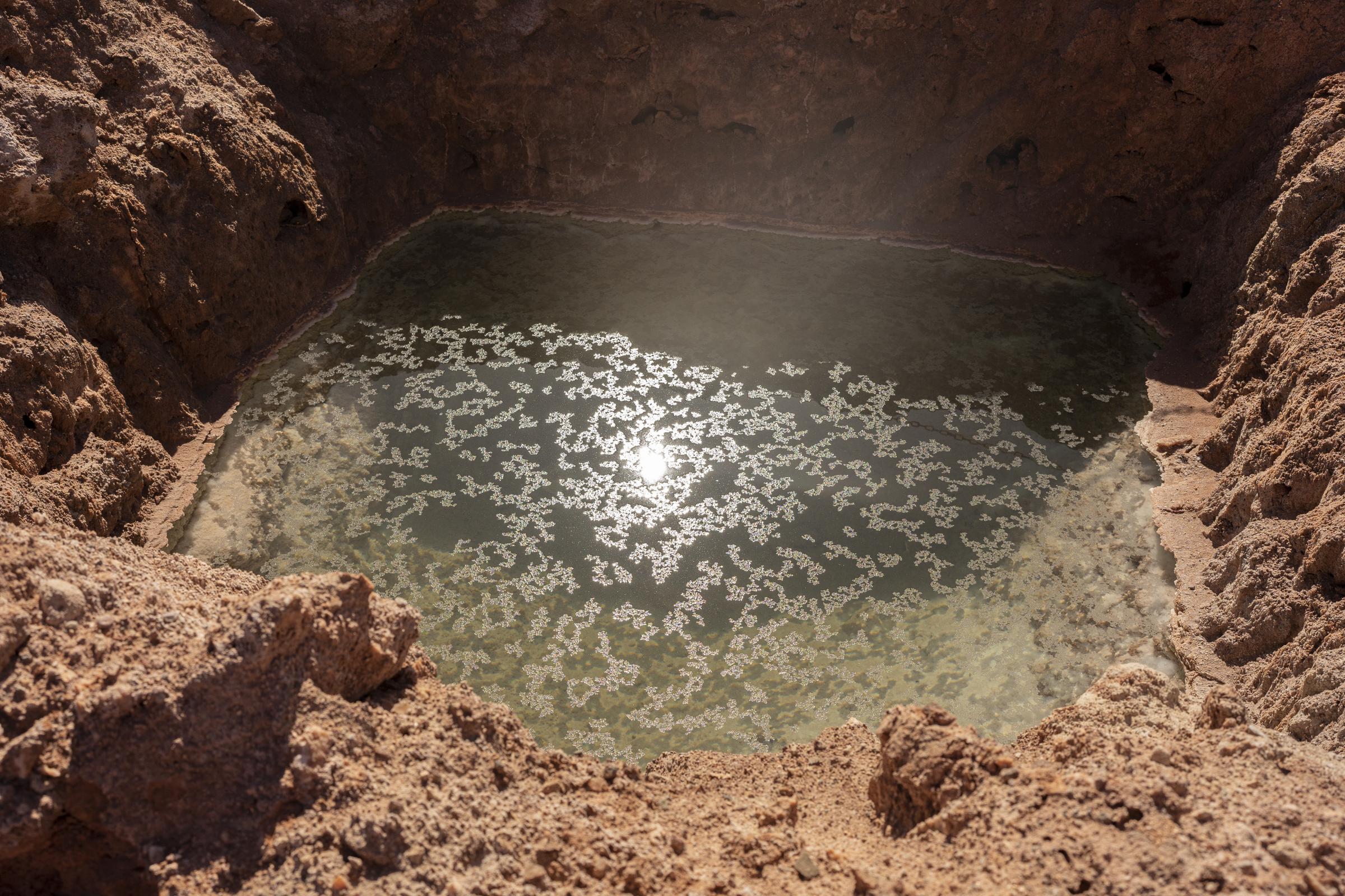 Lithium in Argentina - A large brine water well, before being processed to...