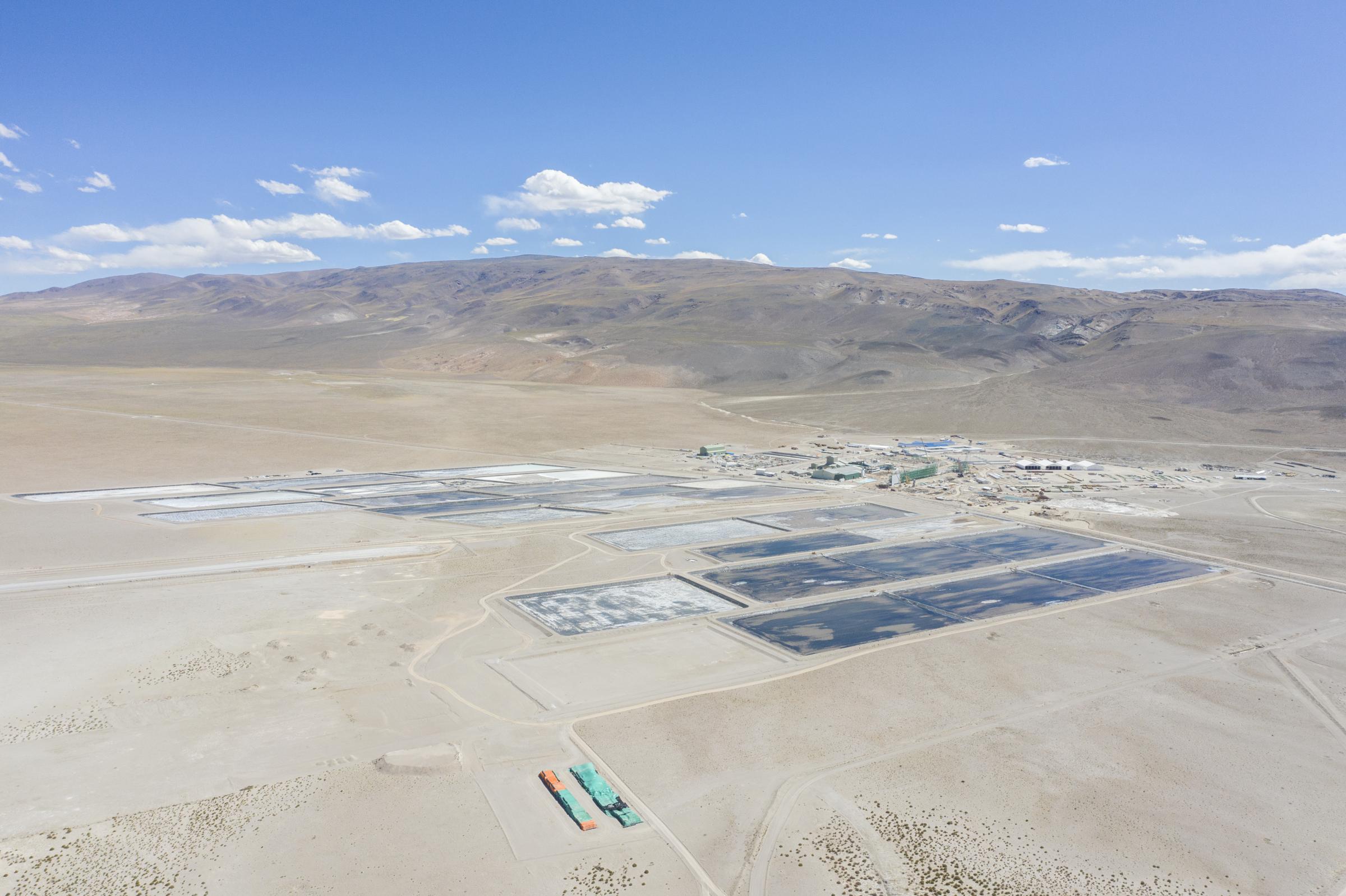 Lithium in Argentina - Large evaporation ponds located in the Hombre Muerto salt...