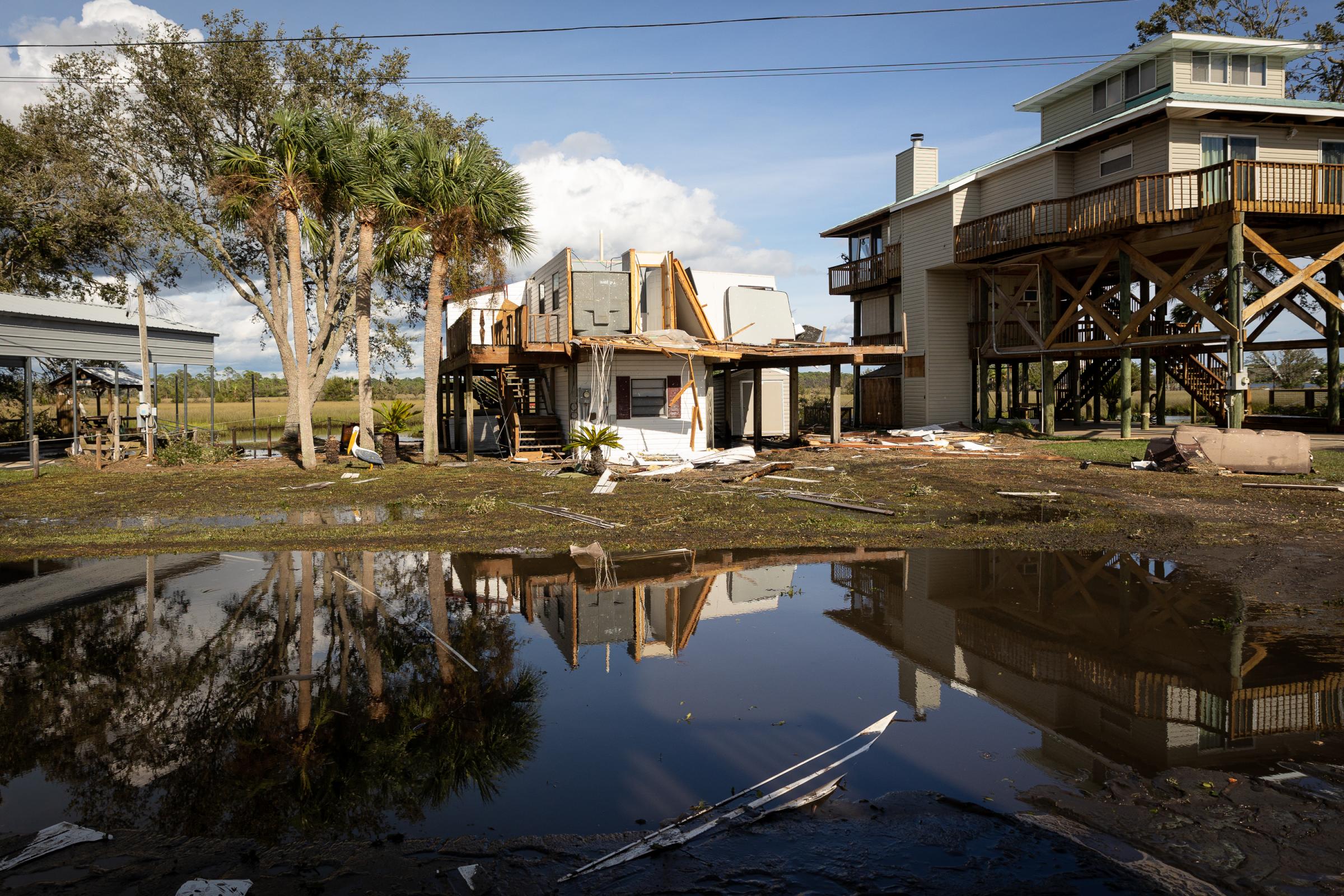 Hurricane Idalia hits Florida - View of a damaged property in Keaton Beach, where...