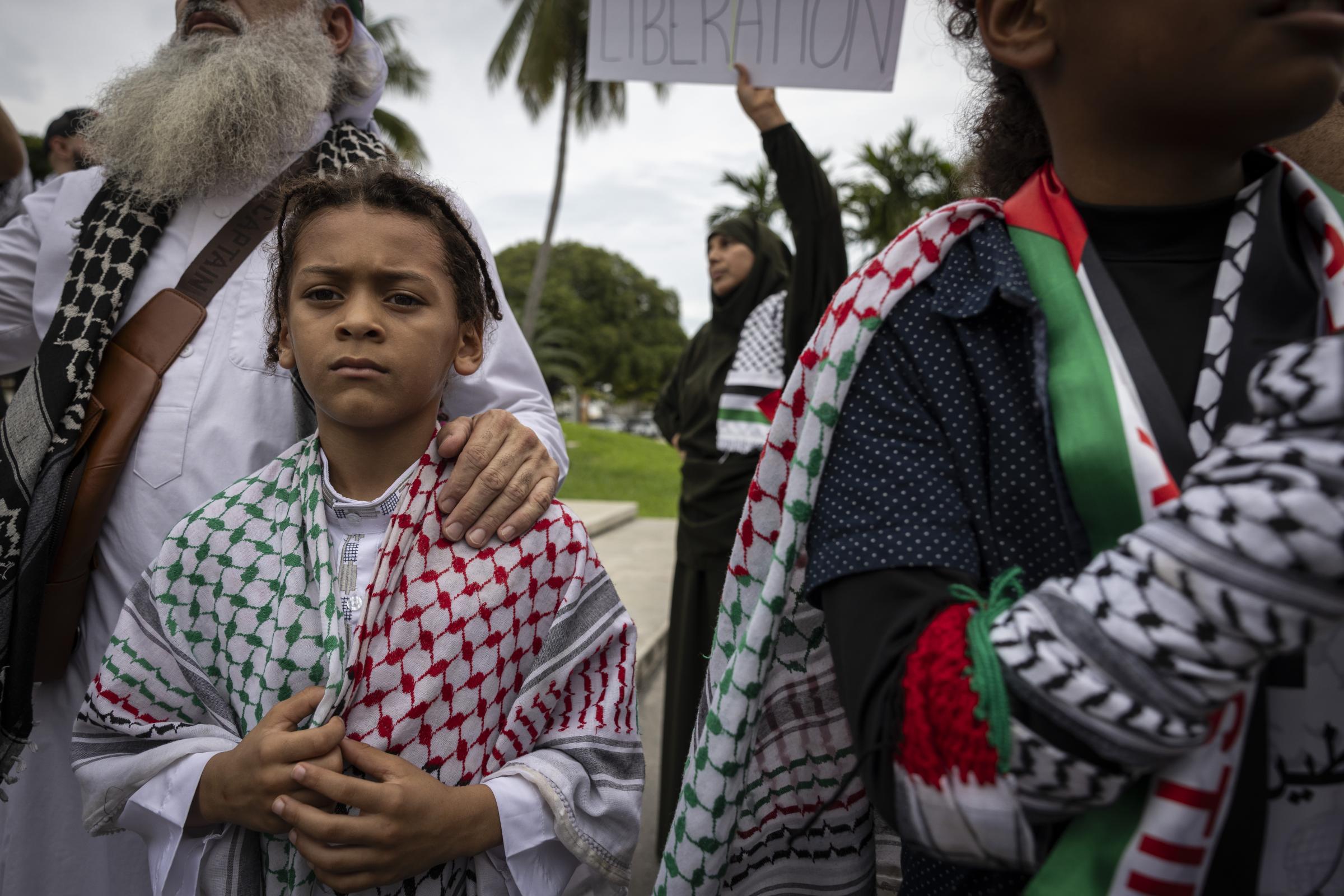 People attend a rally in support of Palestinians in the Gaza Strip at Bayfront Park in Miami, Florida, on October 13, 2023. Marco BELLO Miami...