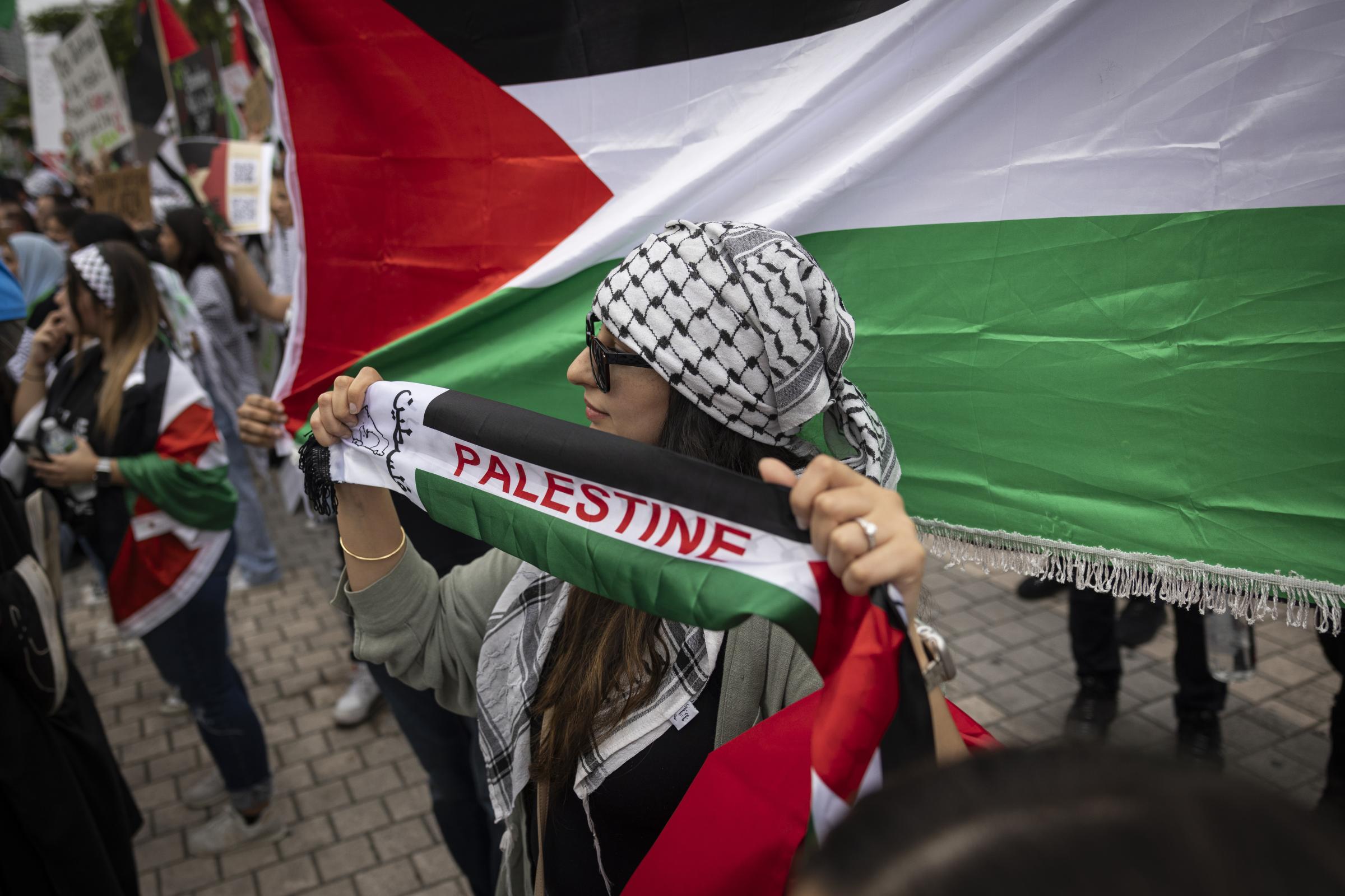 Pro-Palestine demonstration in Miami - People attend a rally in support of Palestinians in the...