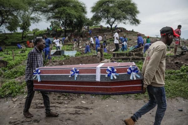Image from Ericky Boniphace | Even The Dead can't Escape Climate Change -  People carry a coffin away from its previous resting...