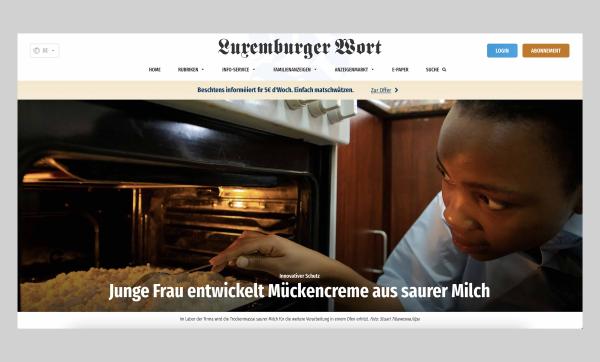 Image from tear sheets_2022 -   Mosquito repellant from spoilt milk  -    Luxemburger...