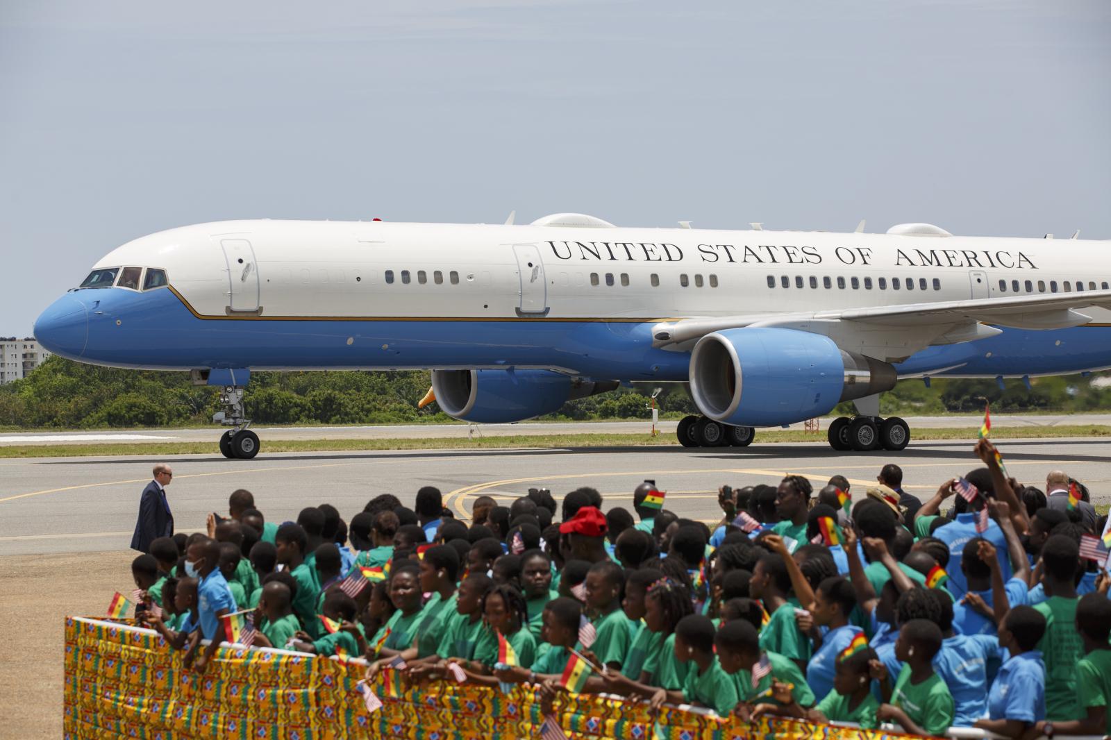 U.S. Vice President Kamala Harris Visit To Ghana - Air Force Two arrives at the Kotoka International Airport...