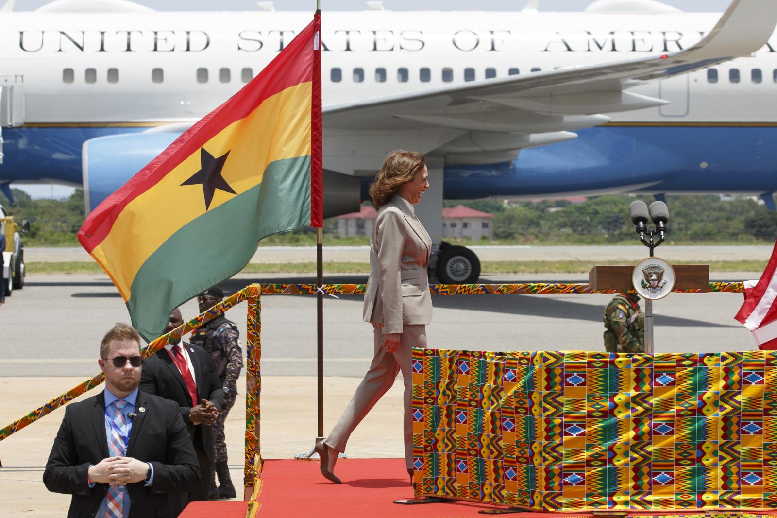 U.S. Vice President Kamala Harris Visit To Ghana - U.S. Vice President Kamala Harris smiles as she arrives...