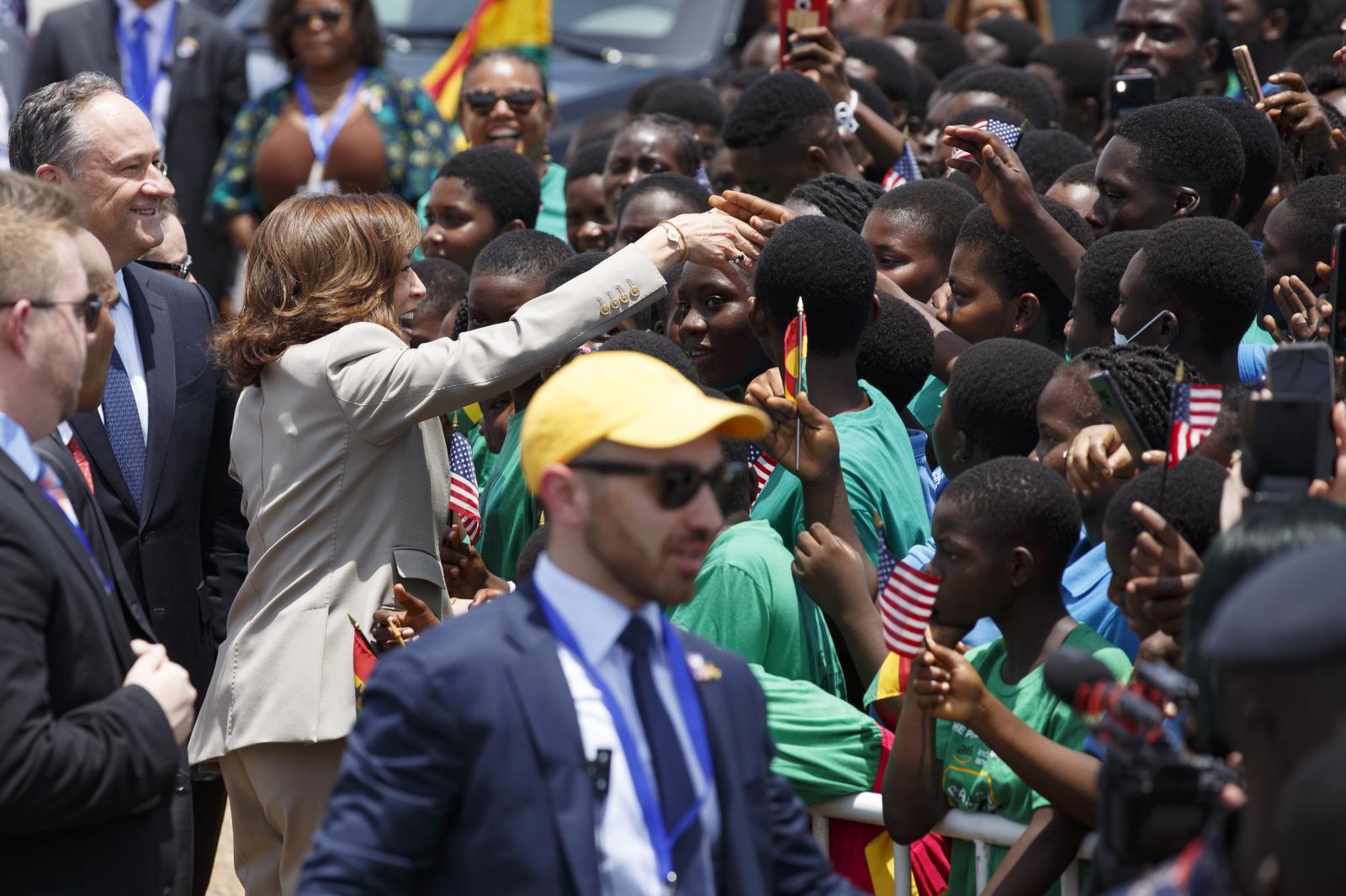U.S. Vice President Kamala Harris Visit To Ghana - U.S. Vice President Kamala Harris greets school children...