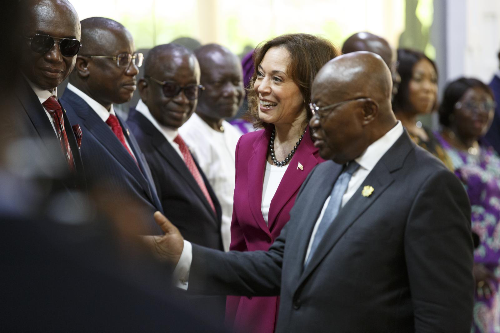 Image from U.S. Vice President Kamala Harris Visit To Ghana - Ghana President Nana Akufo-Addo, foreground, introduces...