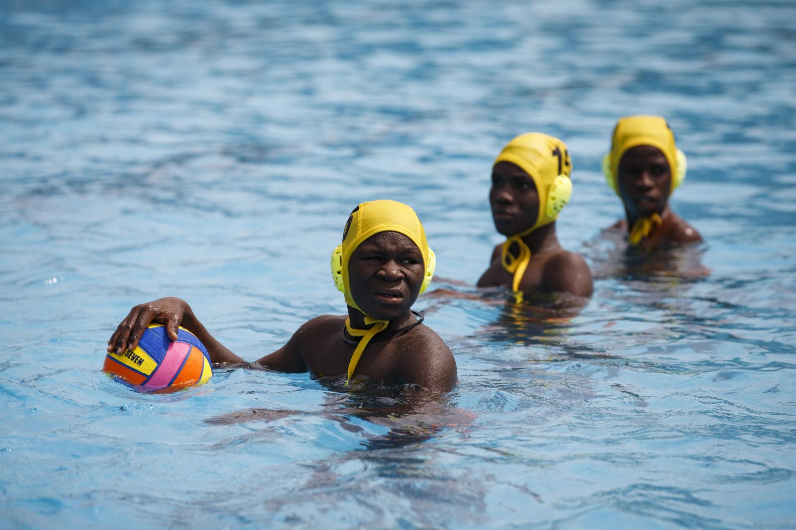 Image from Water Polo - Youth team players prepare to compete during an Awutu...