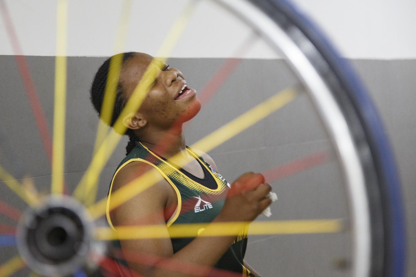 Image from First African Para Games  - A South African wheelchair basketball player sings ahead...