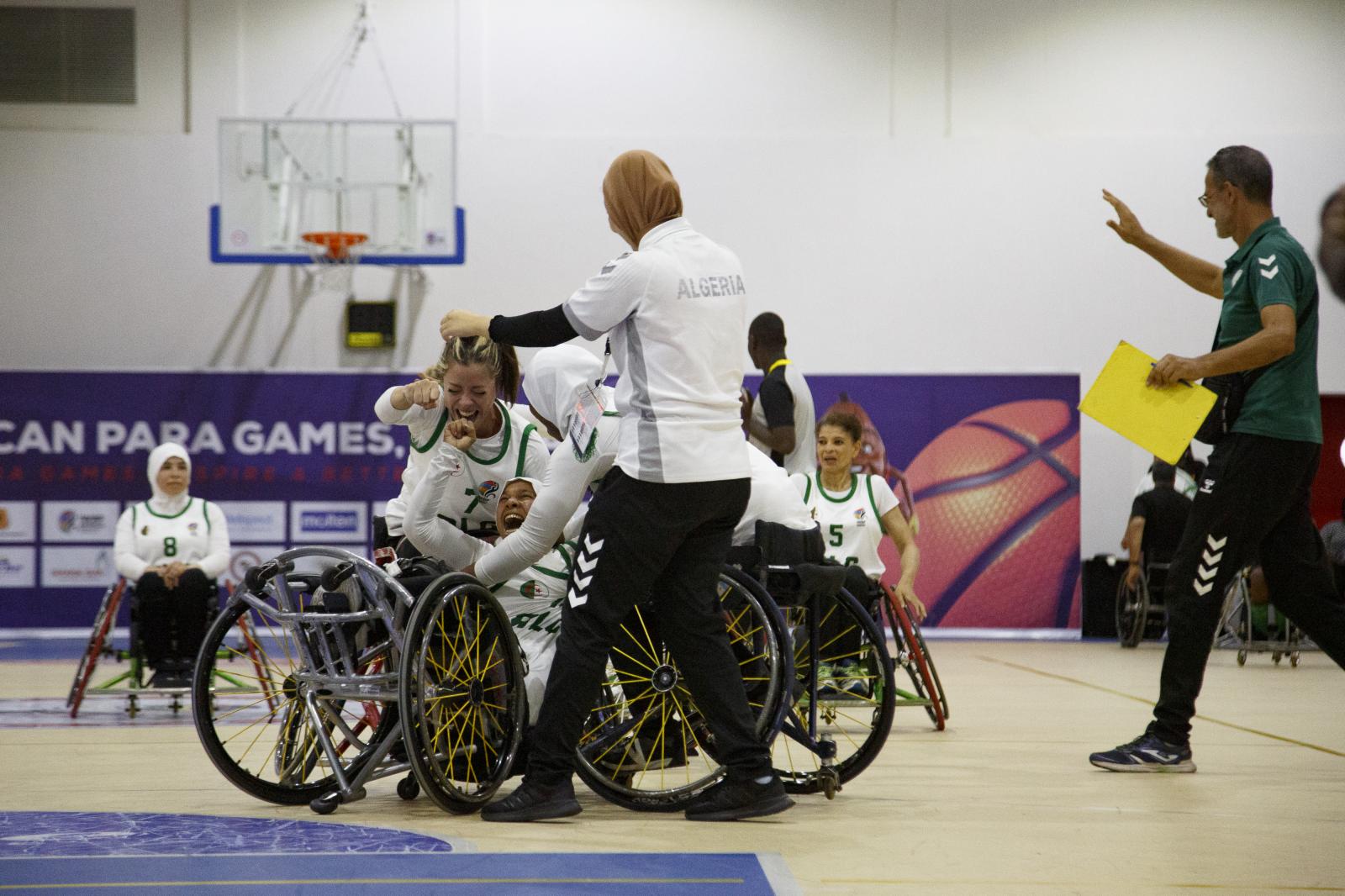 Image from First African Para Games  - Algeria wheelchair basketball women celebrate after a win...