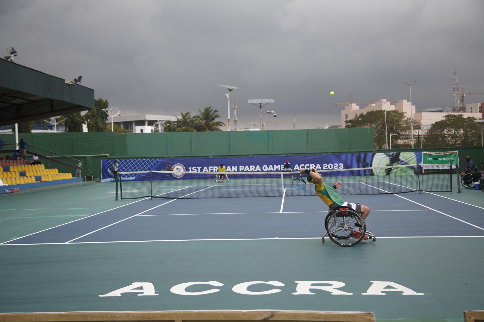 Image from First African Para Games  - South African's Els Leon serves a ball to Ghana's...