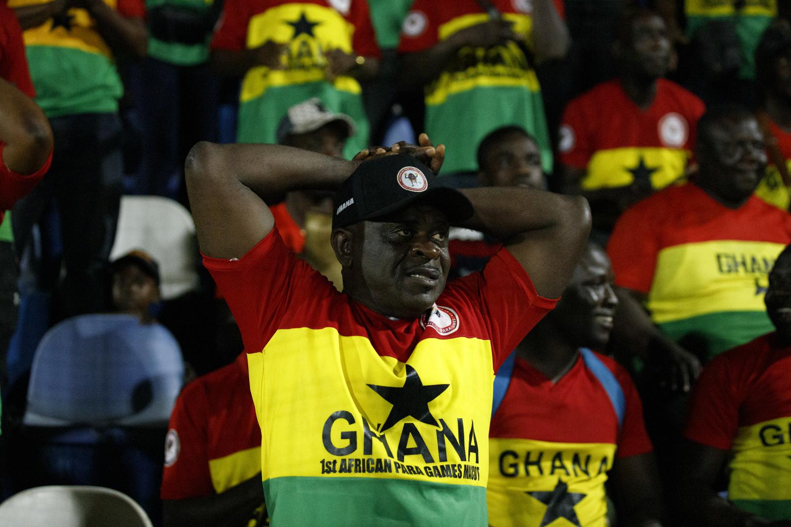 Image from First African Para Games  - A Ghanaian fan react during the amputee football game...