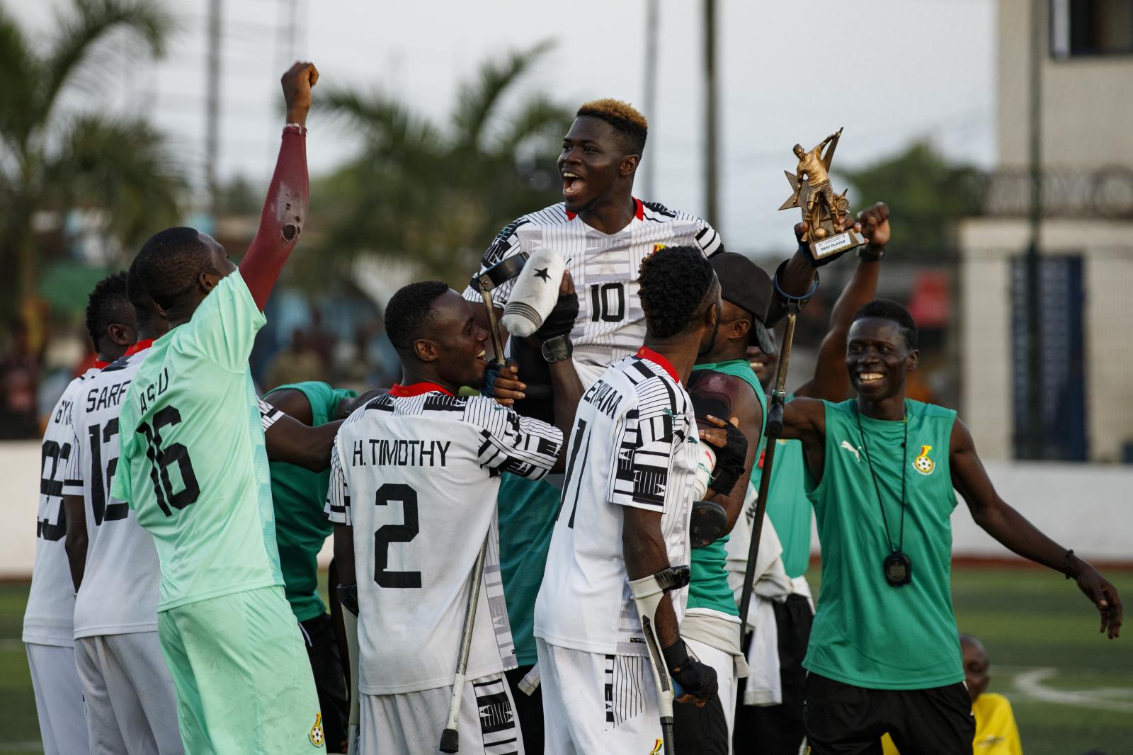 Image from First African Para Games  - Ghanaian amputee football player Mohammed Mubarak holds...