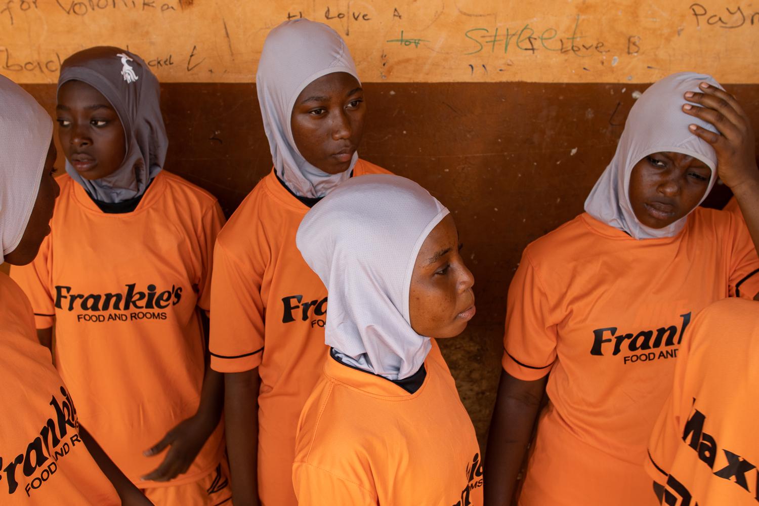 Islamic girls wear Nike sponsor...chool compound in Kanda, Accra.