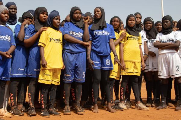 Faith and Football - Group of girls assembled for a talk during the 'hijab...