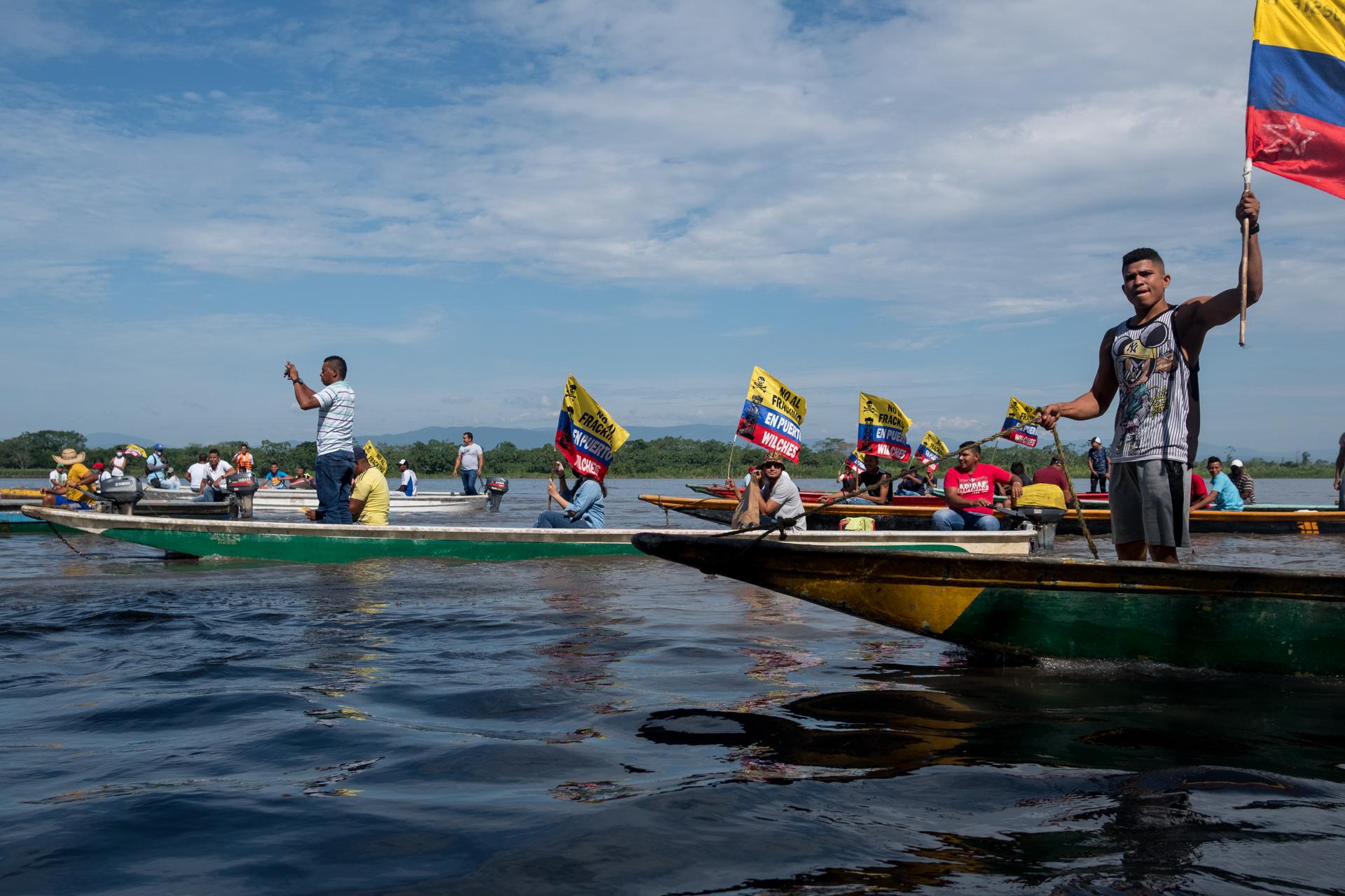 Women Who Stand Against Fracking - Colombia. Puerto Wilches. Demonstrations of fishermen and...