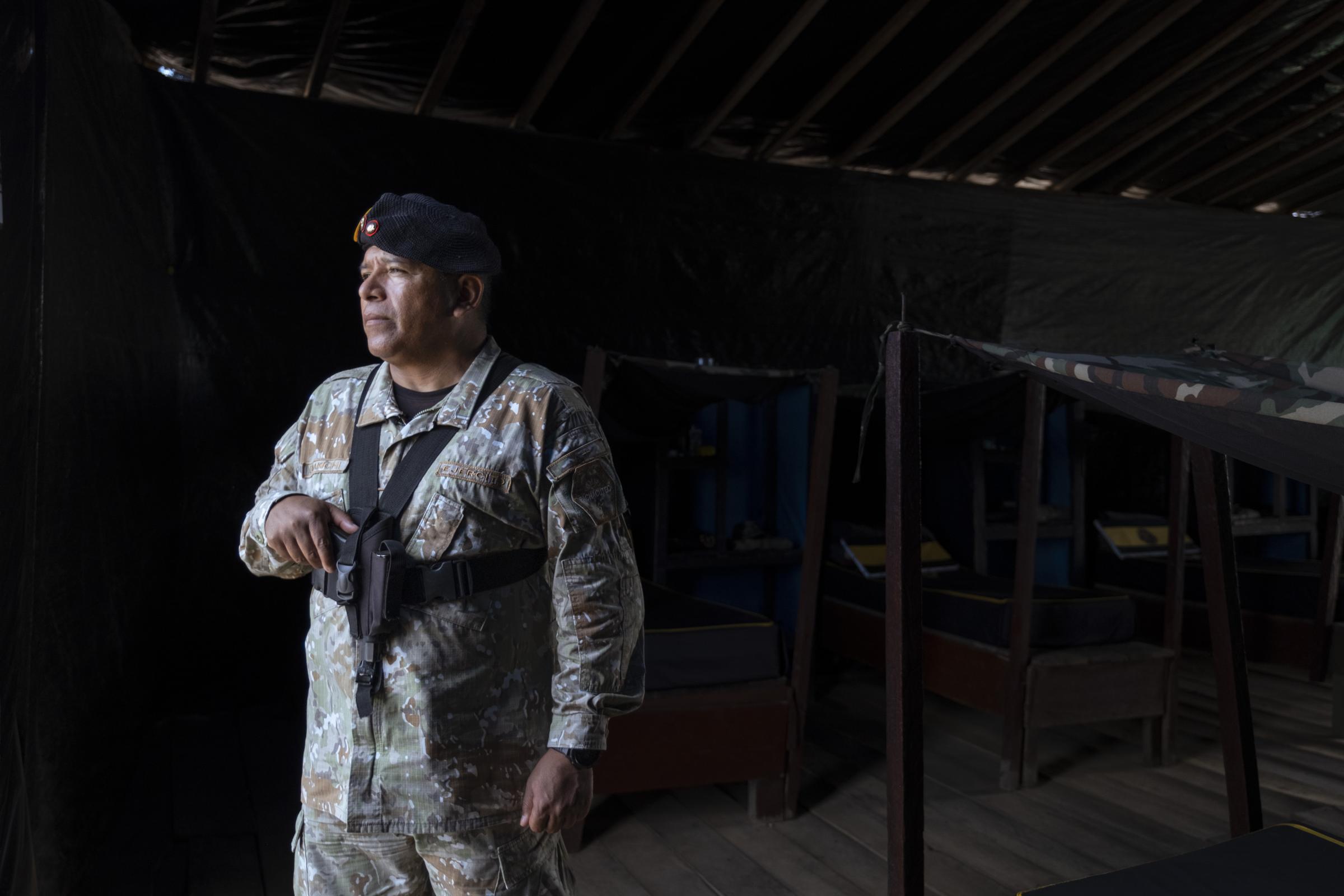 Paradise lost: Inside Peru's emergency zone for NBC News - Portrait of General Bianchi at the military base located on a former mining camp. In 2019 during...