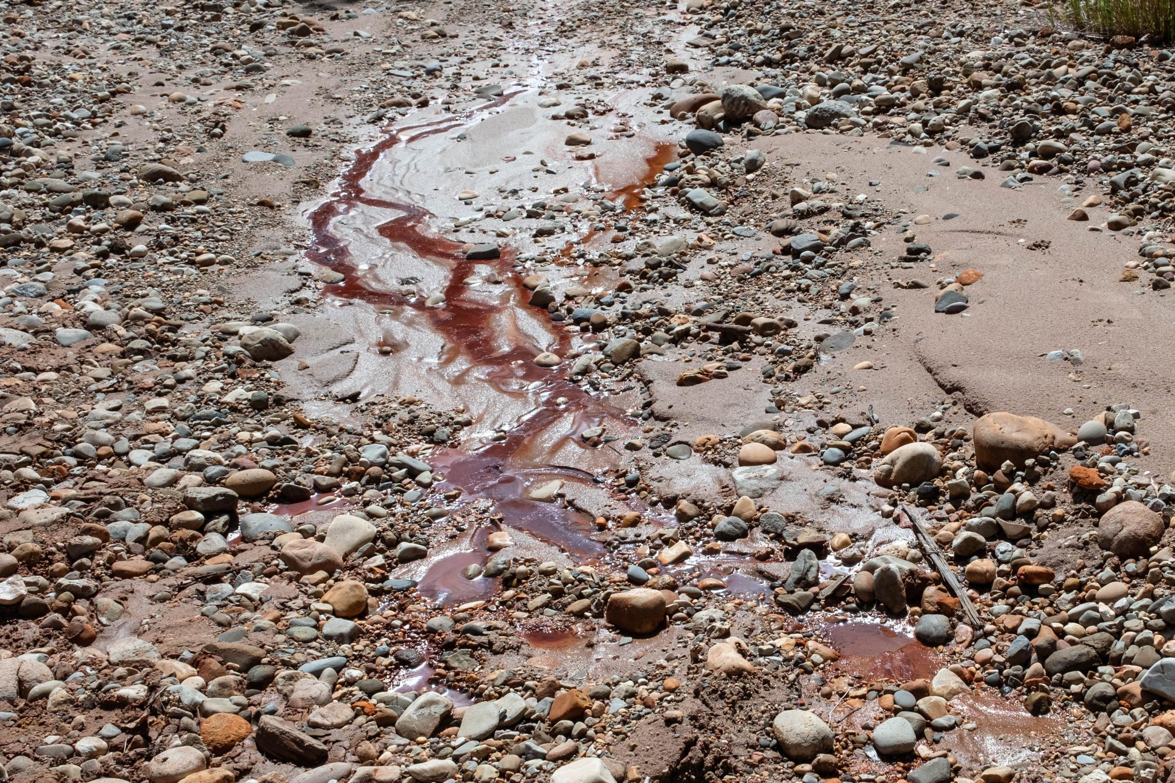 Illegal Gold Mining in La Pampa - Detail of chemical waste from a mining camp in the...