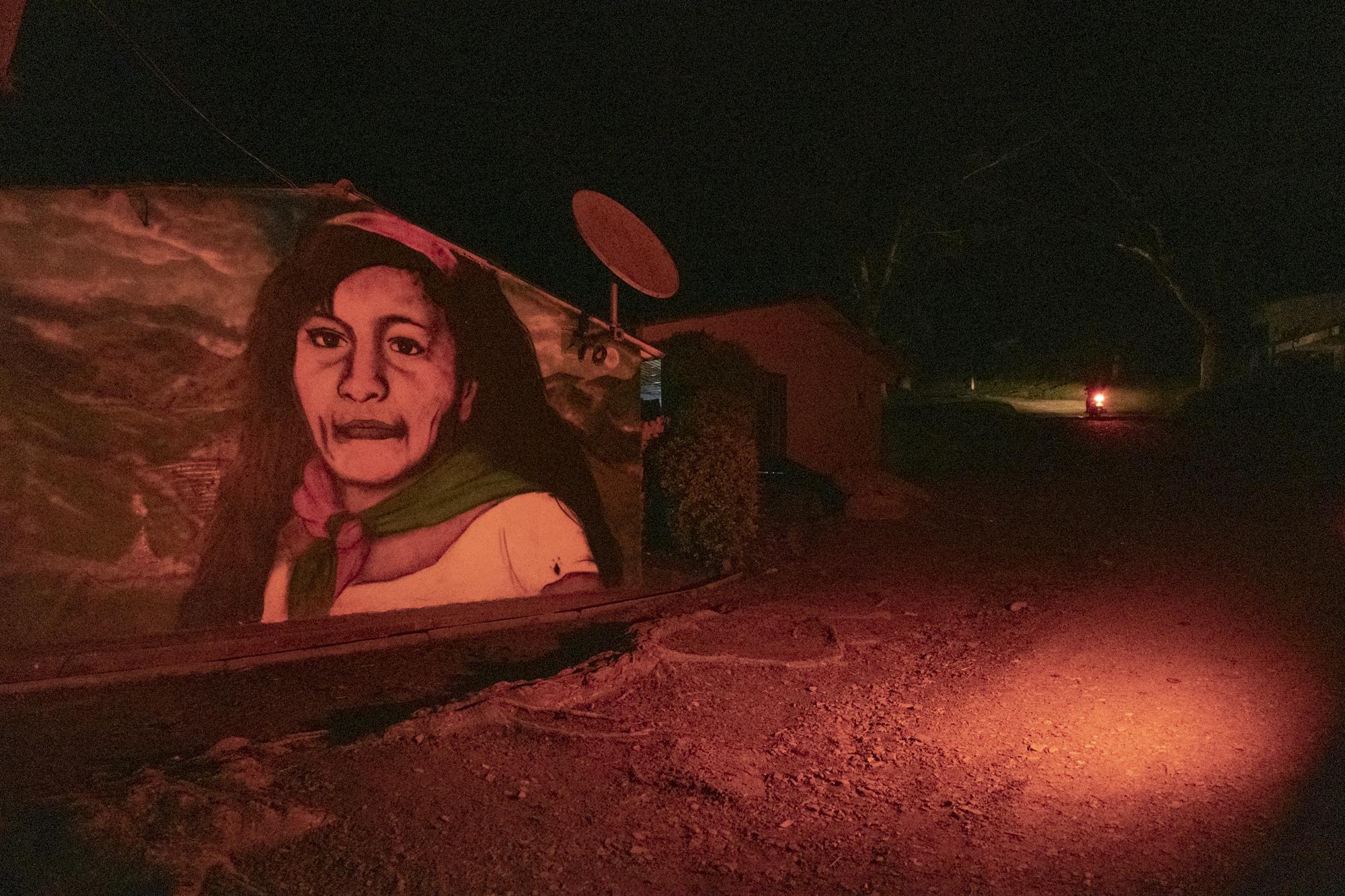 Colombian Guardians - Tierradentro, Cauca, Colombia 2021. A mural of actual...