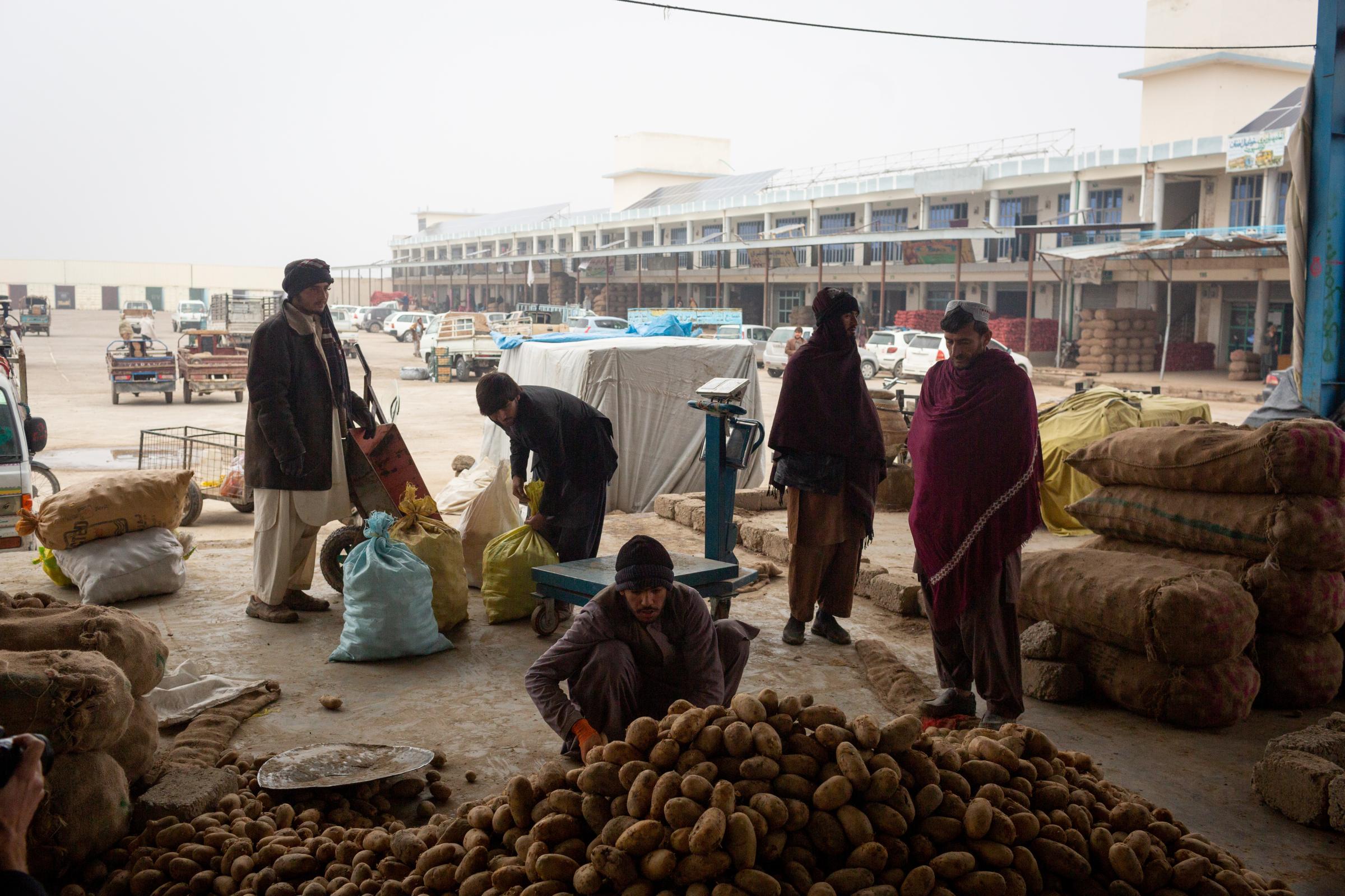 A shattered country - Food market in Kandahar. Prices for food as oil and flour...