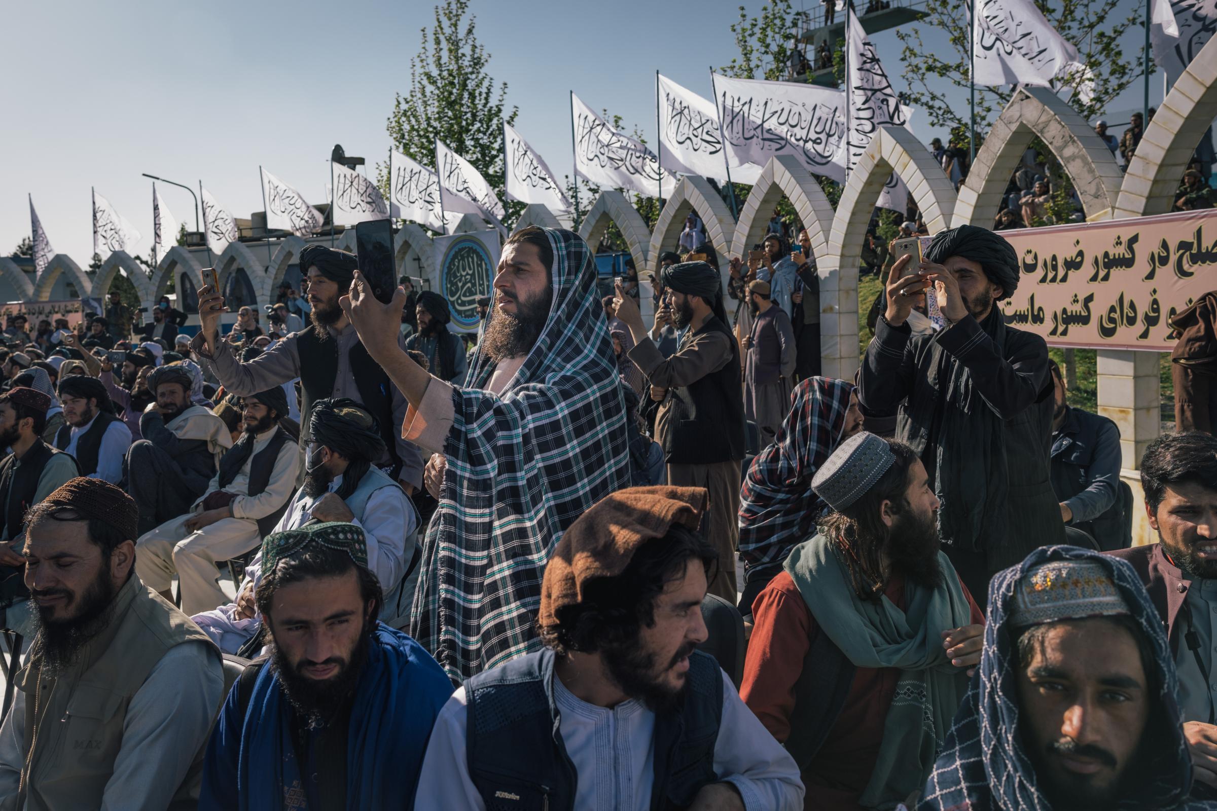Taliban fighters during ceremony of the Emirate on Wazir Akbar Khan hill in Kabul.