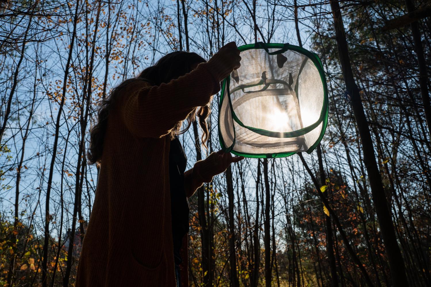 I Will See You Tomorrow  - Rebekah Lowell holds a butterfly habitat cage terrarium,...