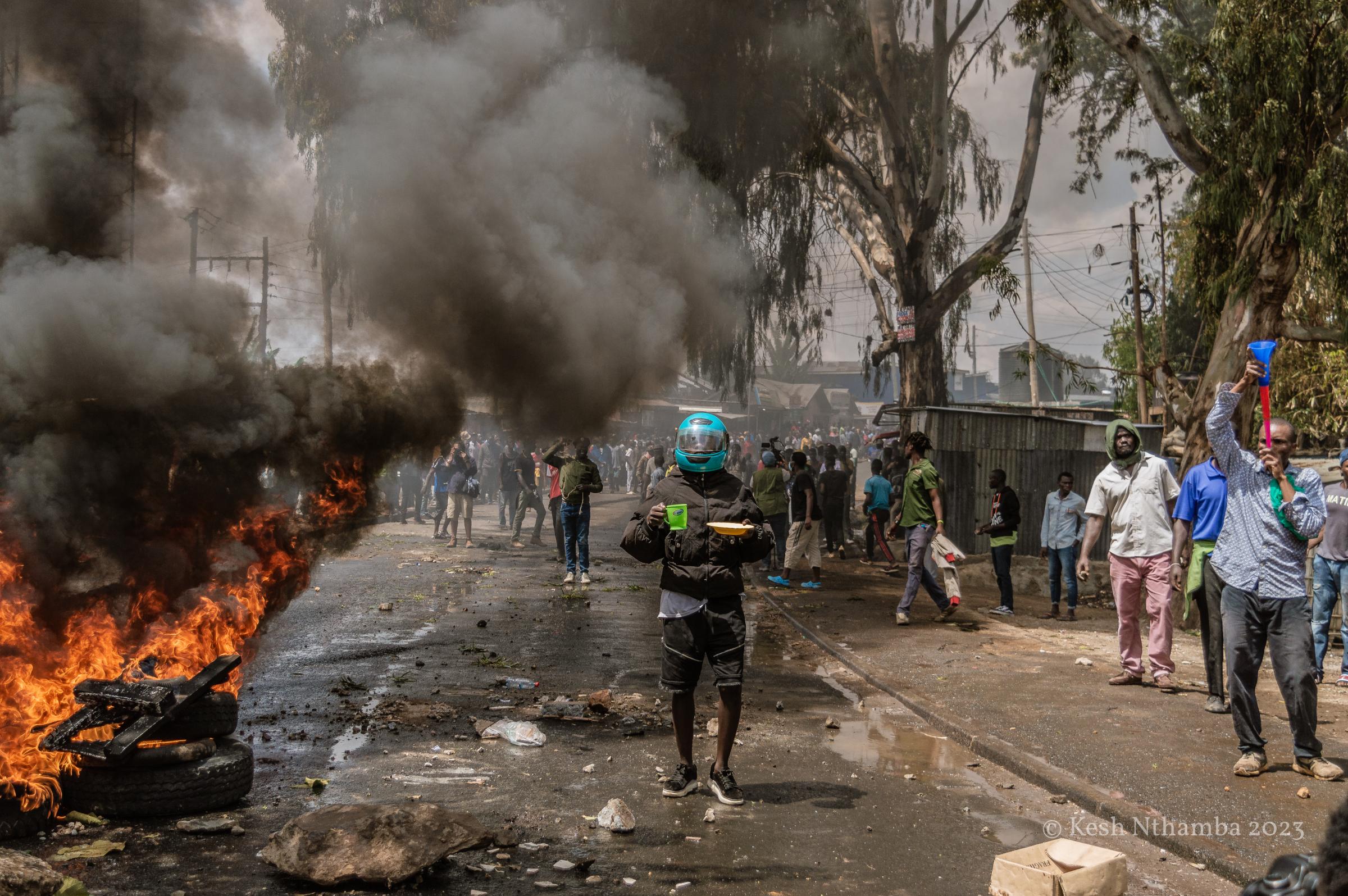 Anti-government Kibera Protests - In protest of the rising cost of living, a protestor...